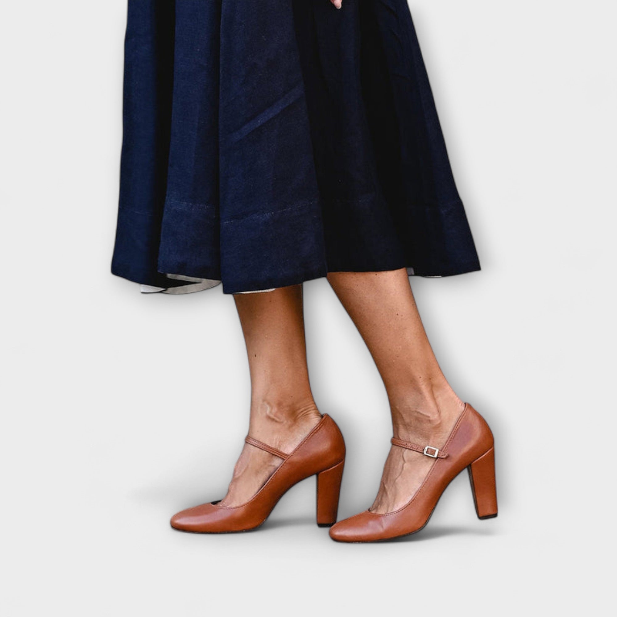 Women’s Single Strap Block Heel Heels, Round Toe, Faux Leather