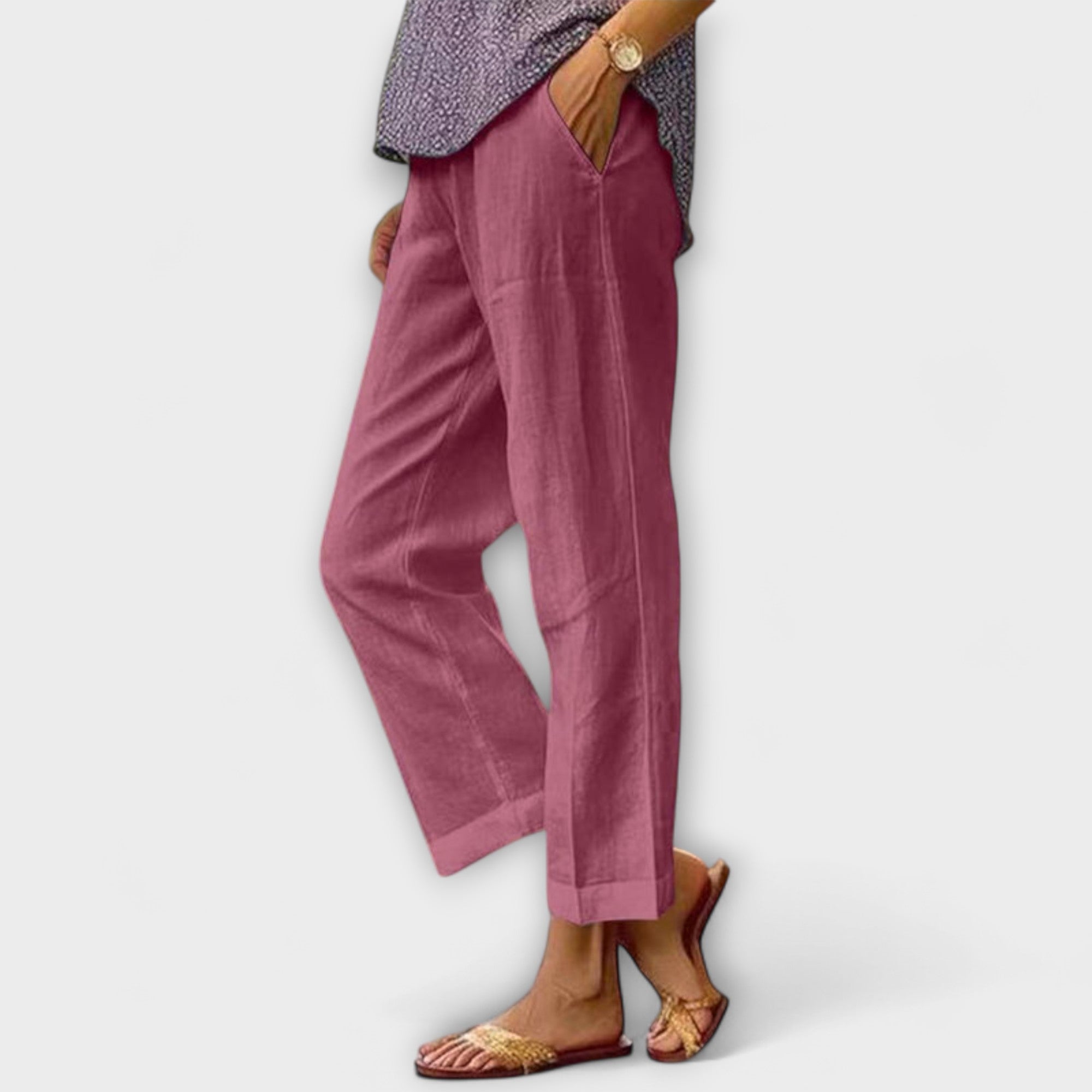 Women’s Lightweight Trousers, Relaxed Straight Fit, Breathable Fabric, Discreet Pockets, Comfortable for Warm Weather