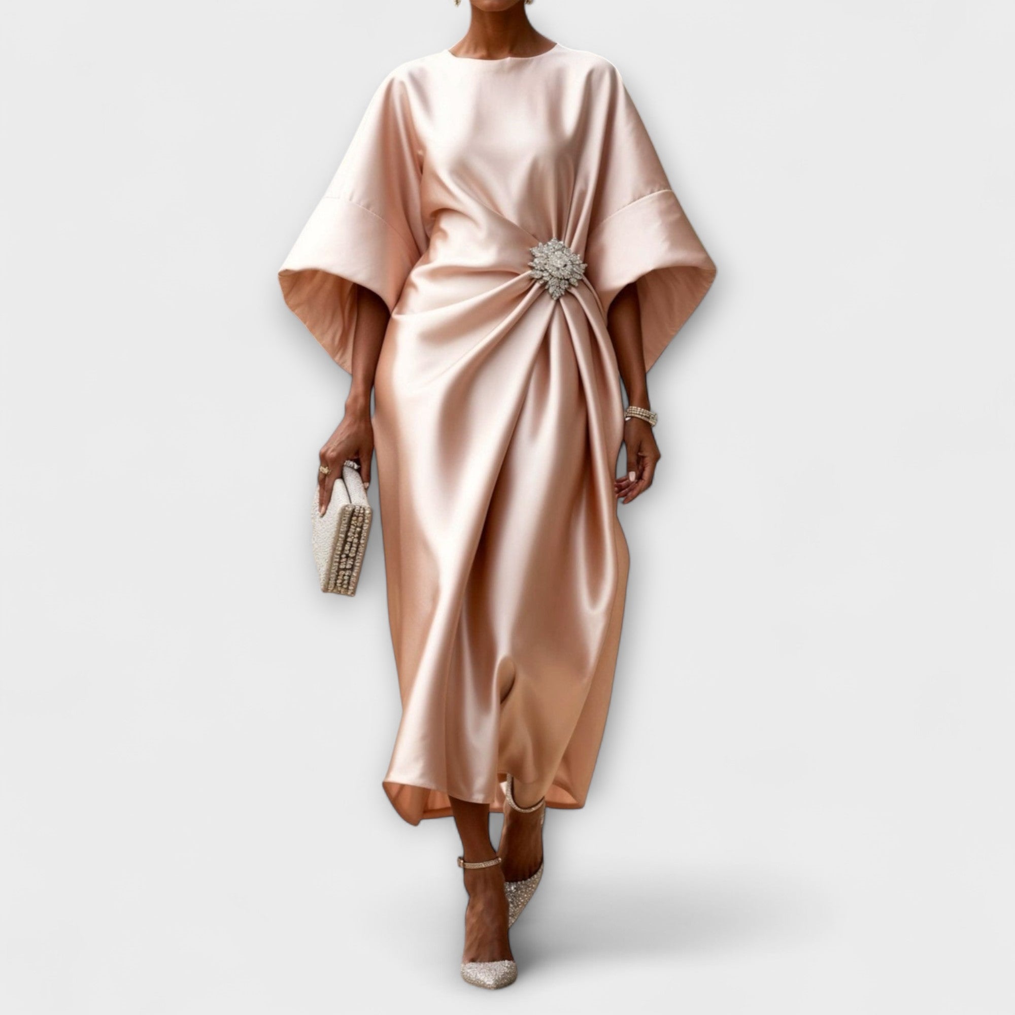 Women’s Dress, Sleeveless, Draped Neckline, Rich Color, Refined Silhouette, Fit