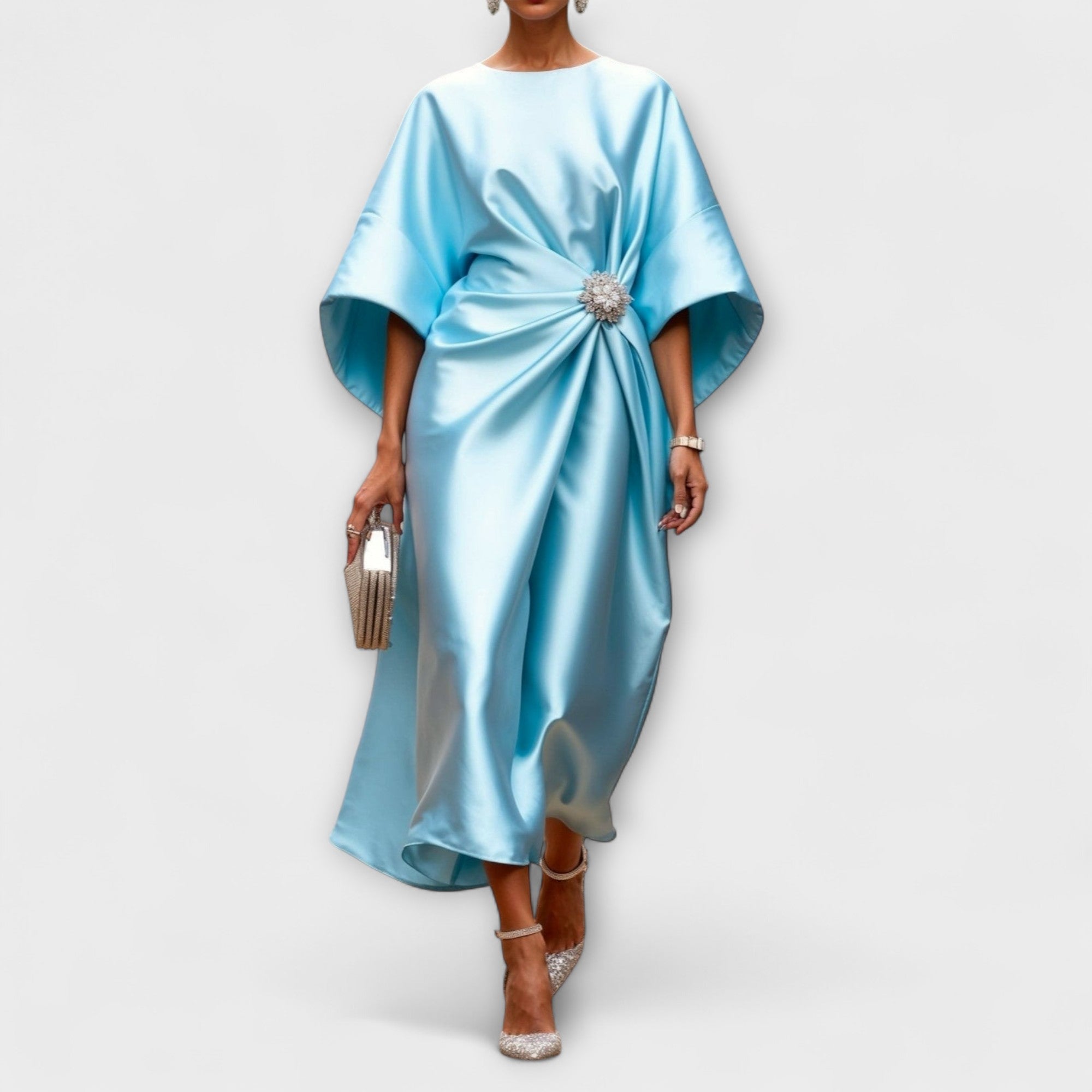 Women’s Dress, Sleeveless, Draped Neckline, Rich Color, Refined Silhouette, Fit