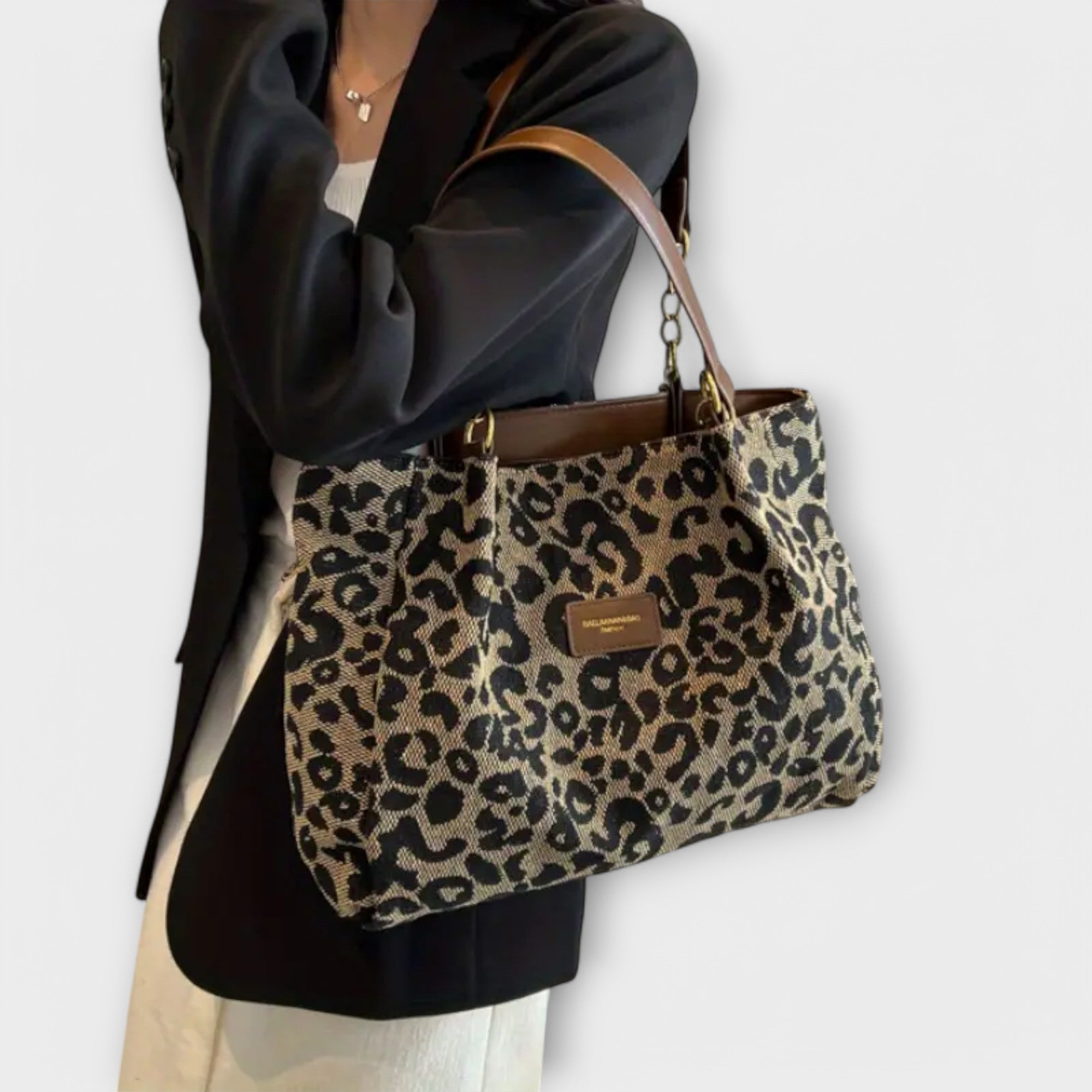 Women’s Canvas Shoulder Bag, Leopard Print, Durable, Spacious, Adjustable Strap, Organizational Pockets
