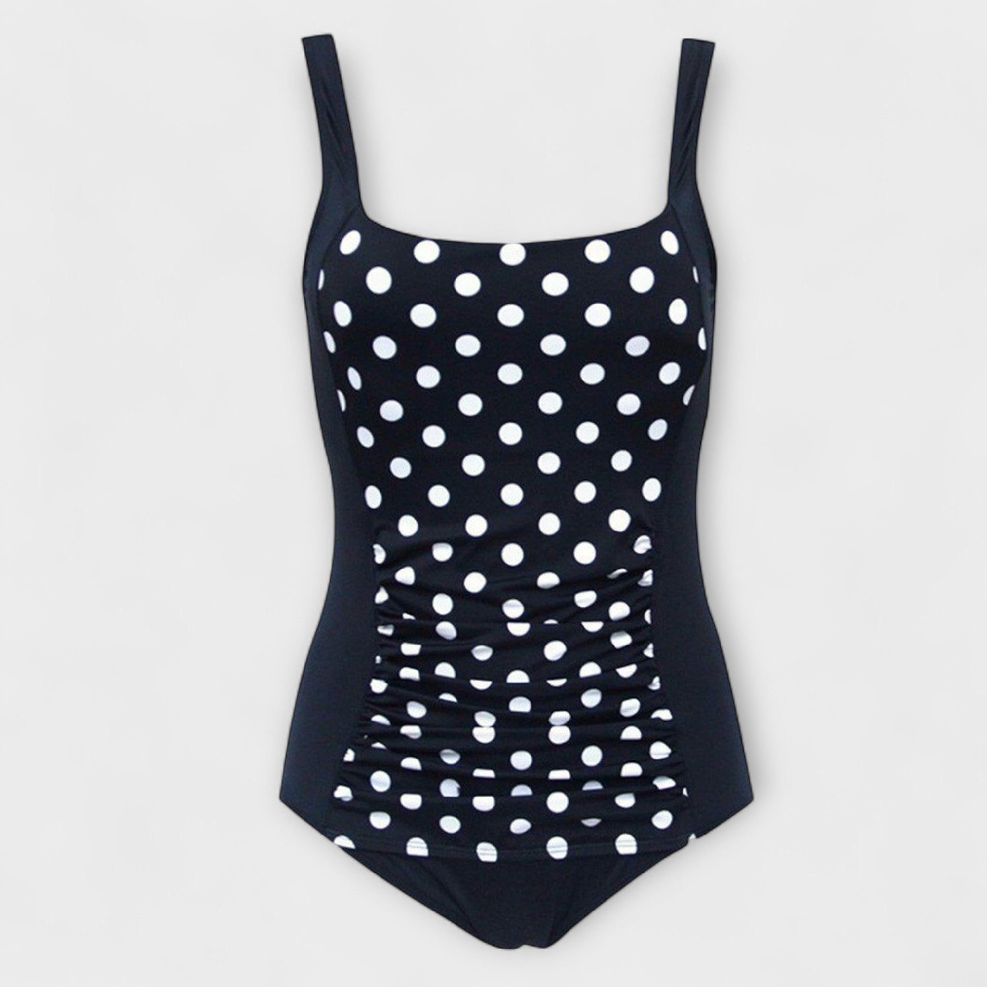 Women’s Sleeveless Polka Dot Swimsuit, Square Neckline, Fitted, Polyester Spandex Blend