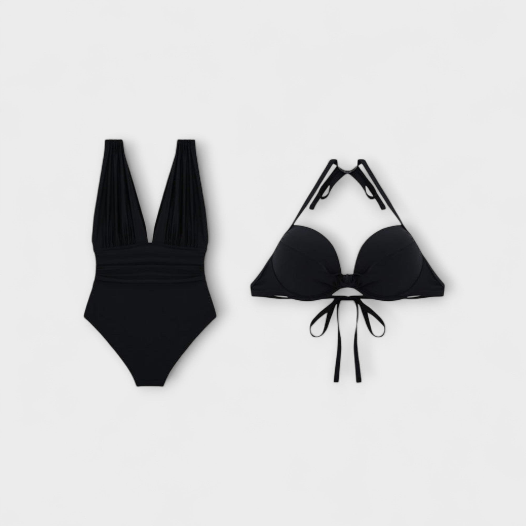 Women’s One-Piece Swimsuit, Black, Sleeveless, Deep V-Neck, Waist Shaping