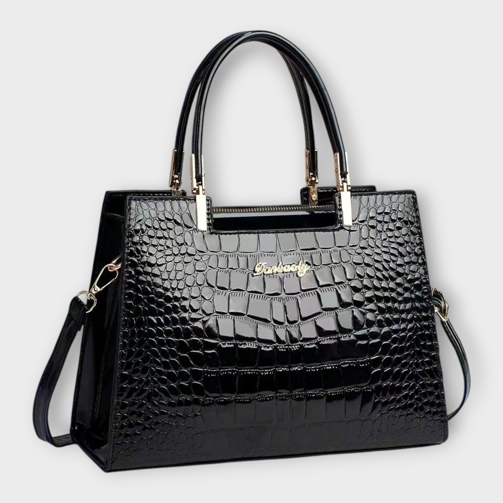 Women’s Handbag, Glossy Crocodile Pattern, Durable Eco-Friendly PU Material, Spacious Interior