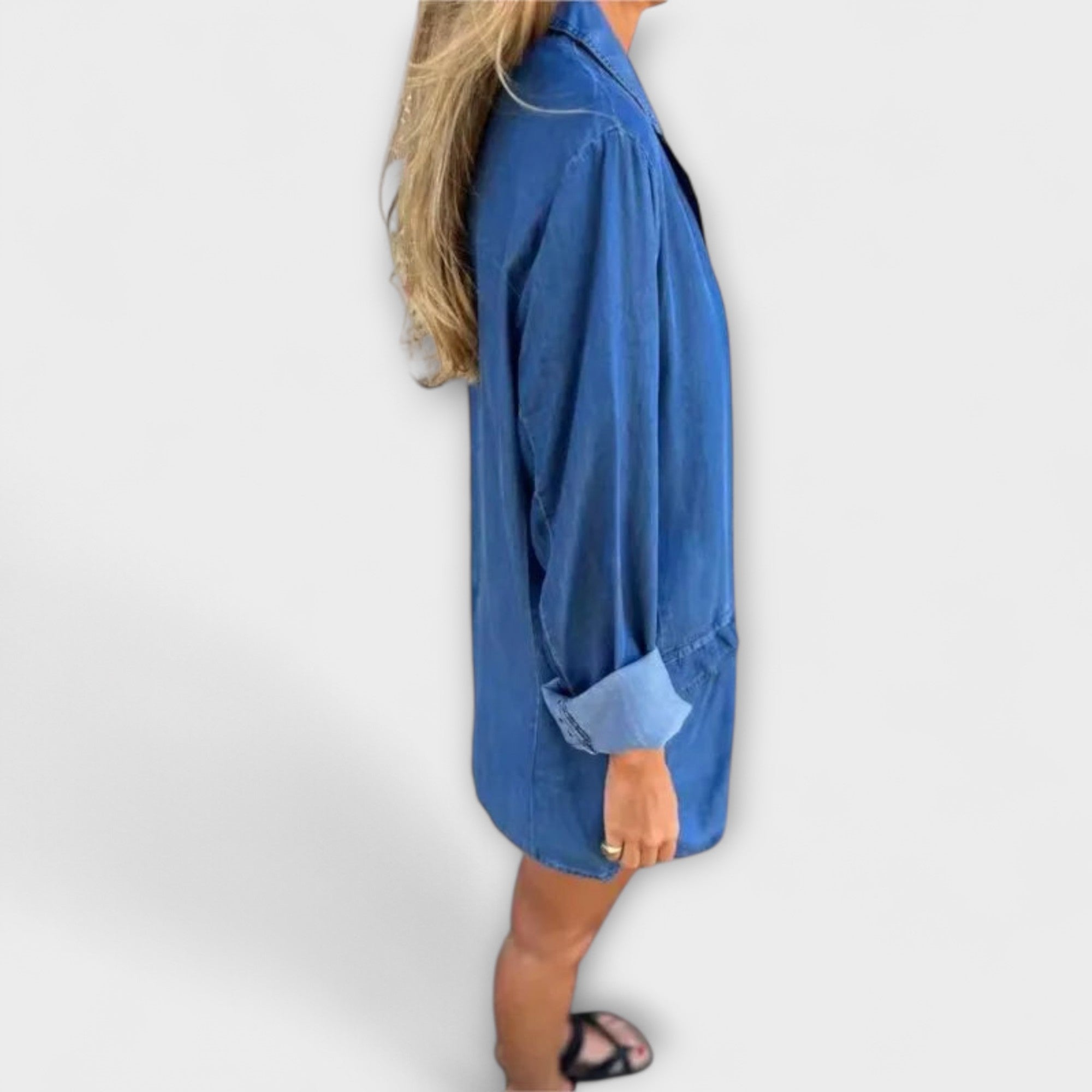 Women’s Denim Blazer Jacket, Lightweight, Soft Breathable Denim, Tailored Collar, Classic Buttons