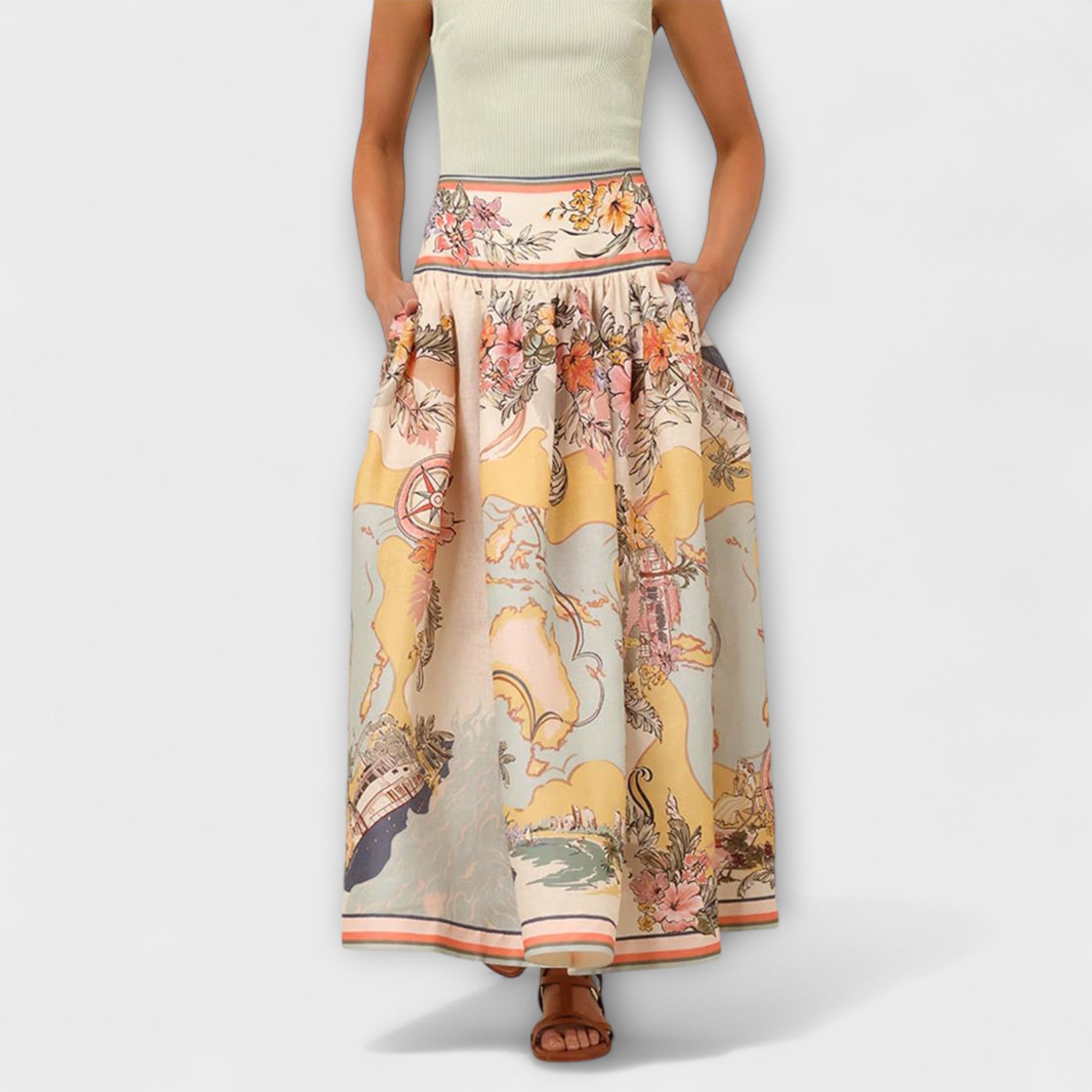 Women’s A-Line Skirt, High-Waisted, Tailored Fit, Sewn Side Pockets, Invisible Back Zip