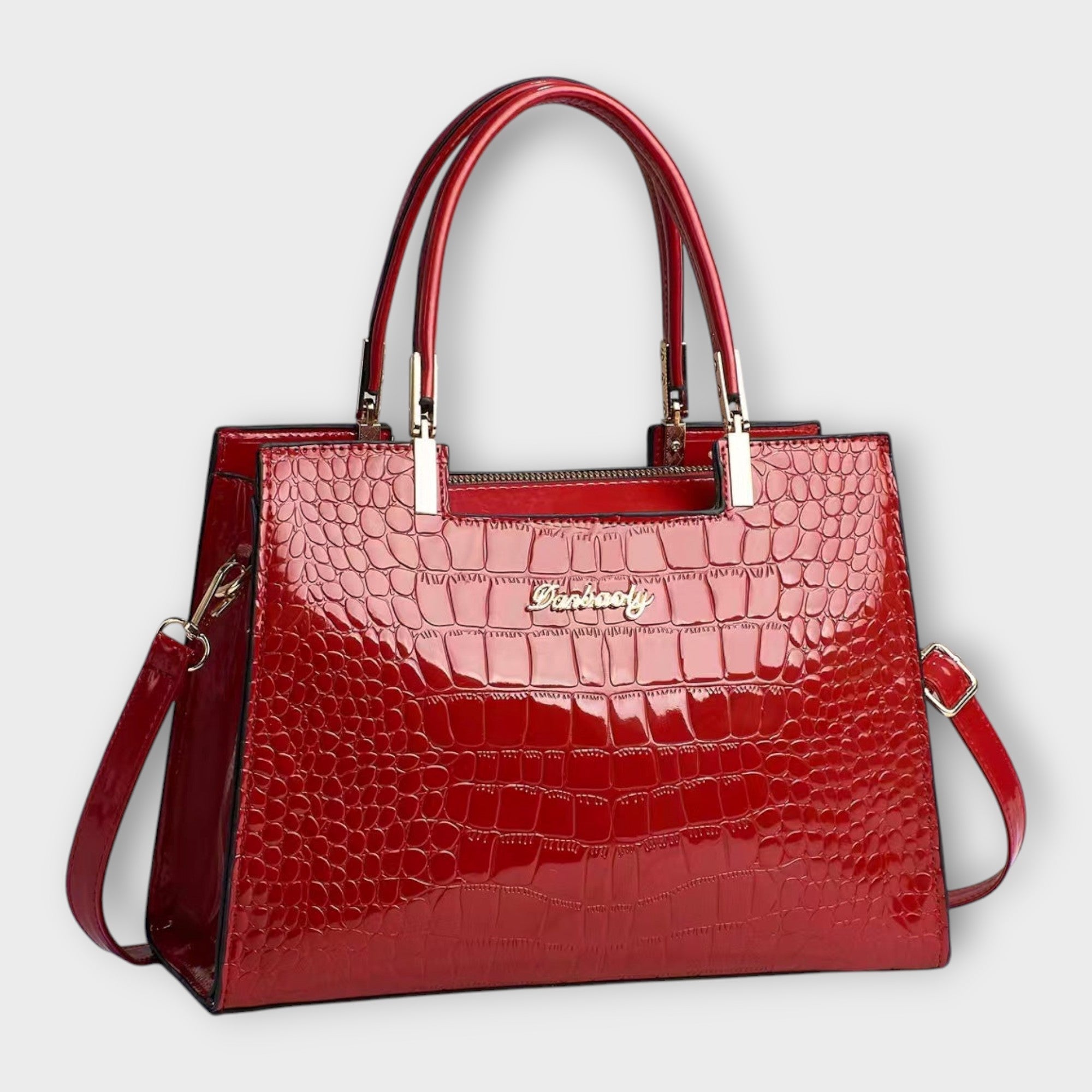 Women’s Handbag, Glossy Crocodile Pattern, Durable Eco-Friendly PU Material, Spacious Interior