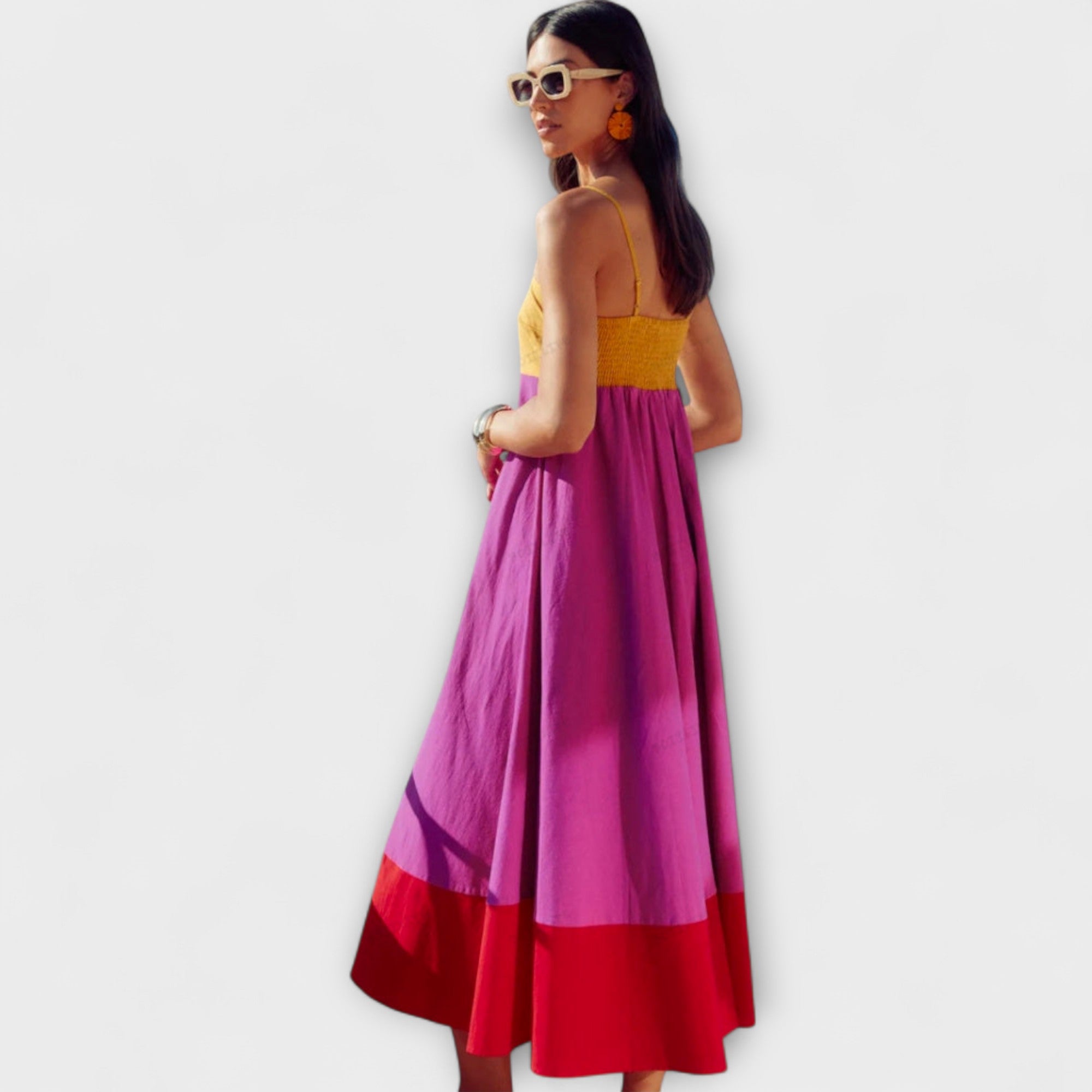 Women’s Lightweight Colourful Dress, Spaghetti Strap, V-Neck, Flattering Fit, Breathable Material