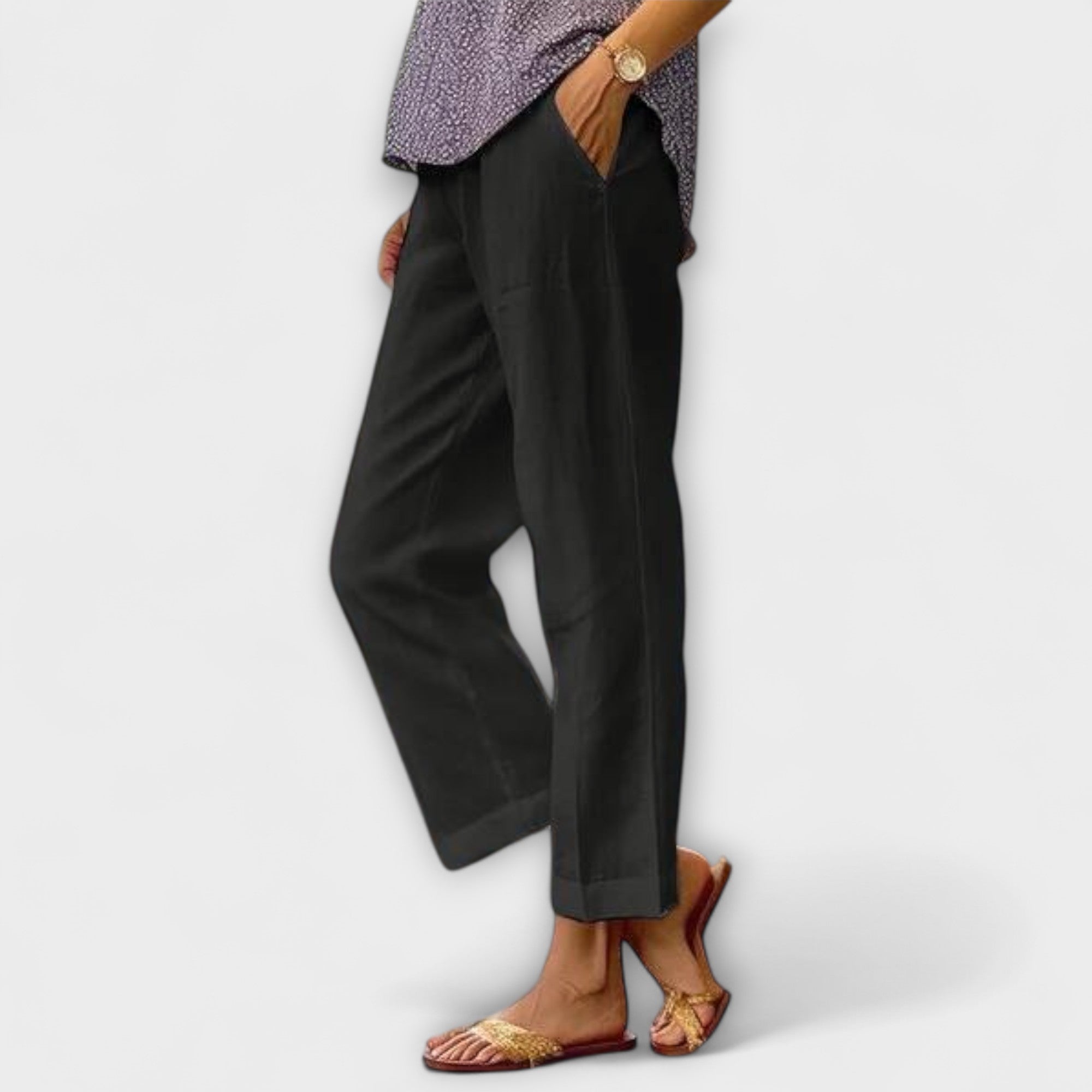 Women’s Lightweight Trousers, Relaxed Straight Fit, Breathable Fabric, Discreet Pockets, Comfortable for Warm Weather