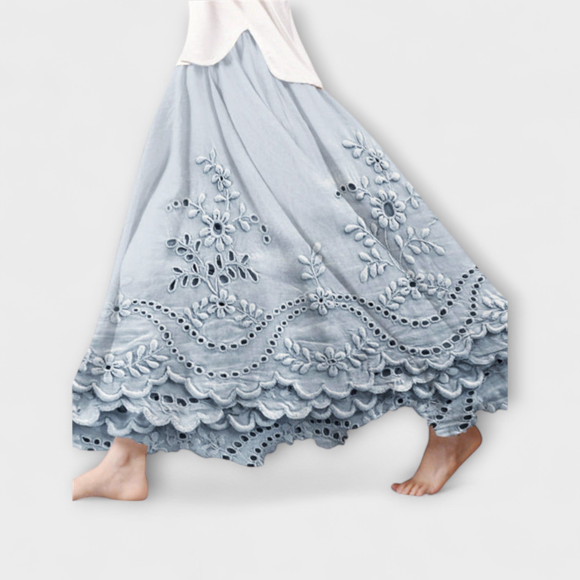 Women’s Boho Floral Embroidered Maxi Skirt, Breathable Fabric, Relaxed Fit