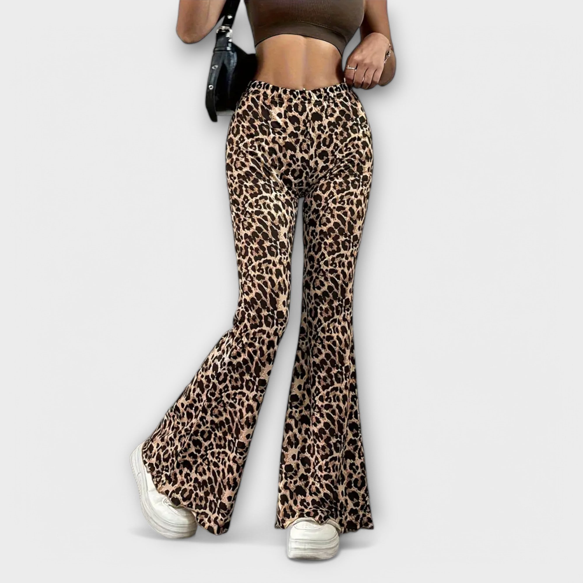 Women’s Bootcut Trousers, Leopard Print, High Waist, Lightweight, Comfortable Fit