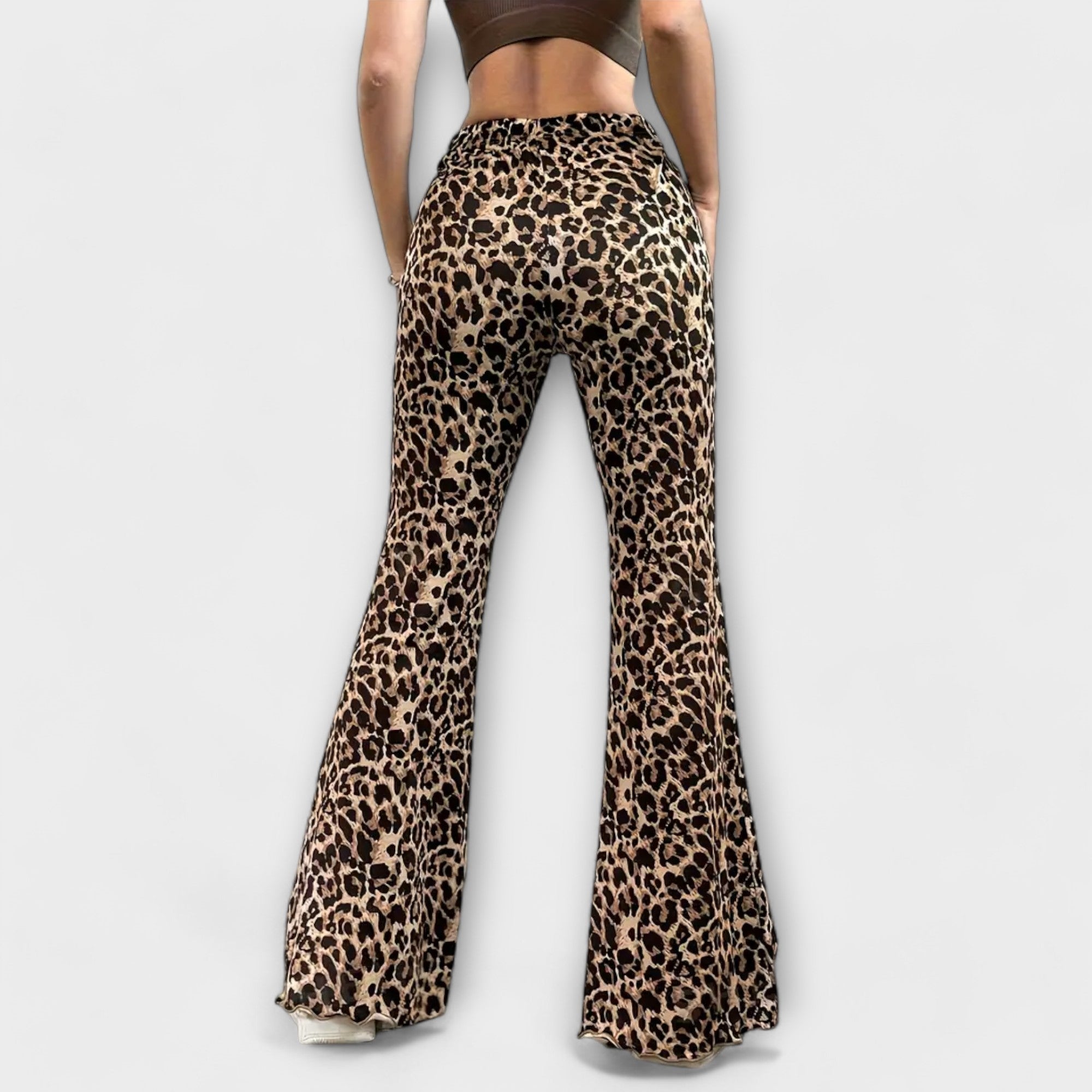 Women’s Bootcut Trousers, Leopard Print, High Waist, Lightweight, Comfortable Fit