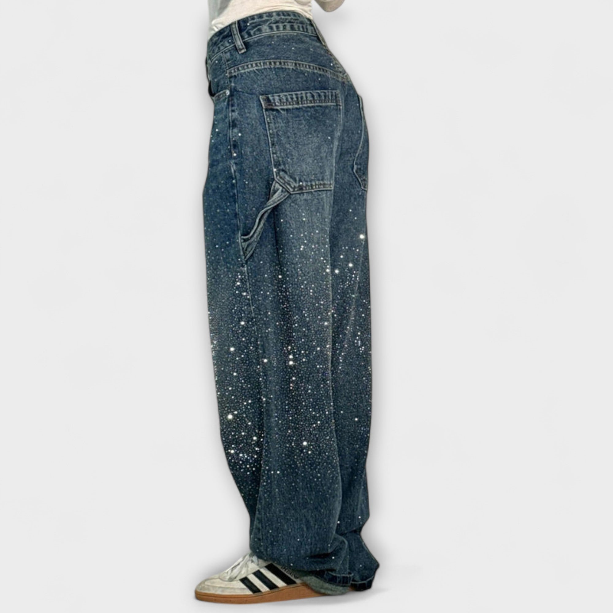 Women’s Balloon Jeans, Modern Fit, 100% Cotton, Jewel Shine Detail