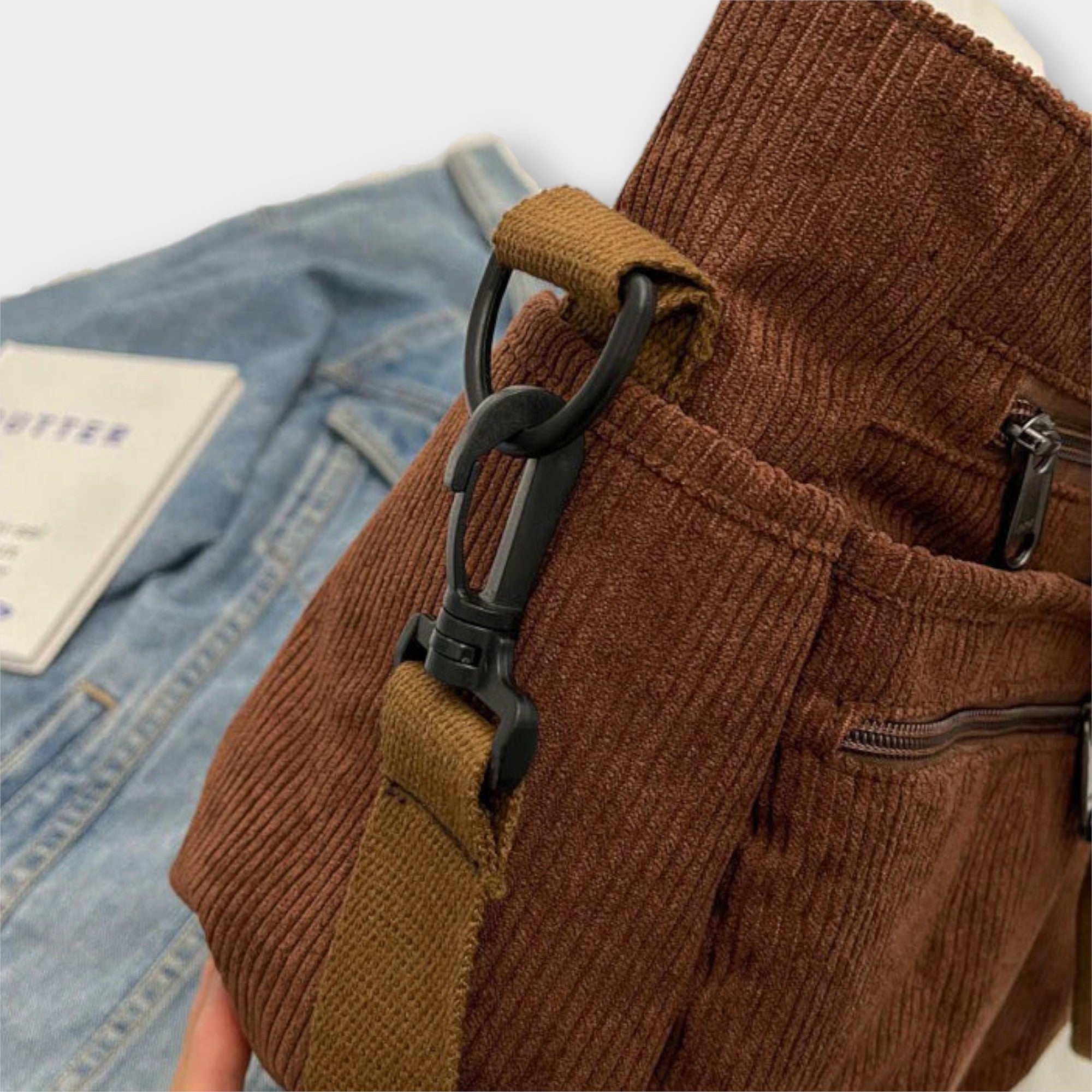 Women’s Corduroy Shoulder Bag, Water-Resistant, Lightweight, Durable, Zipper Closure