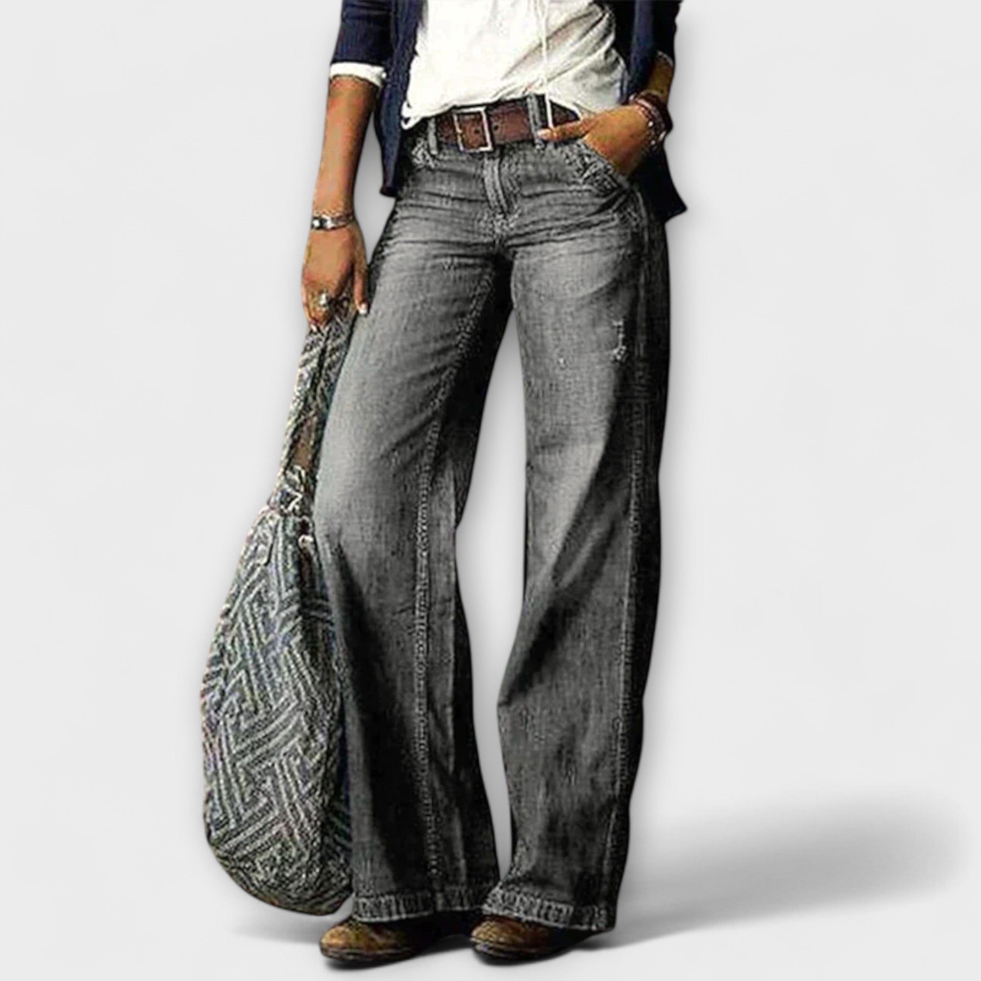 Women’s Wide-Leg Denim Jeans, Relaxed Fit, Durable Material