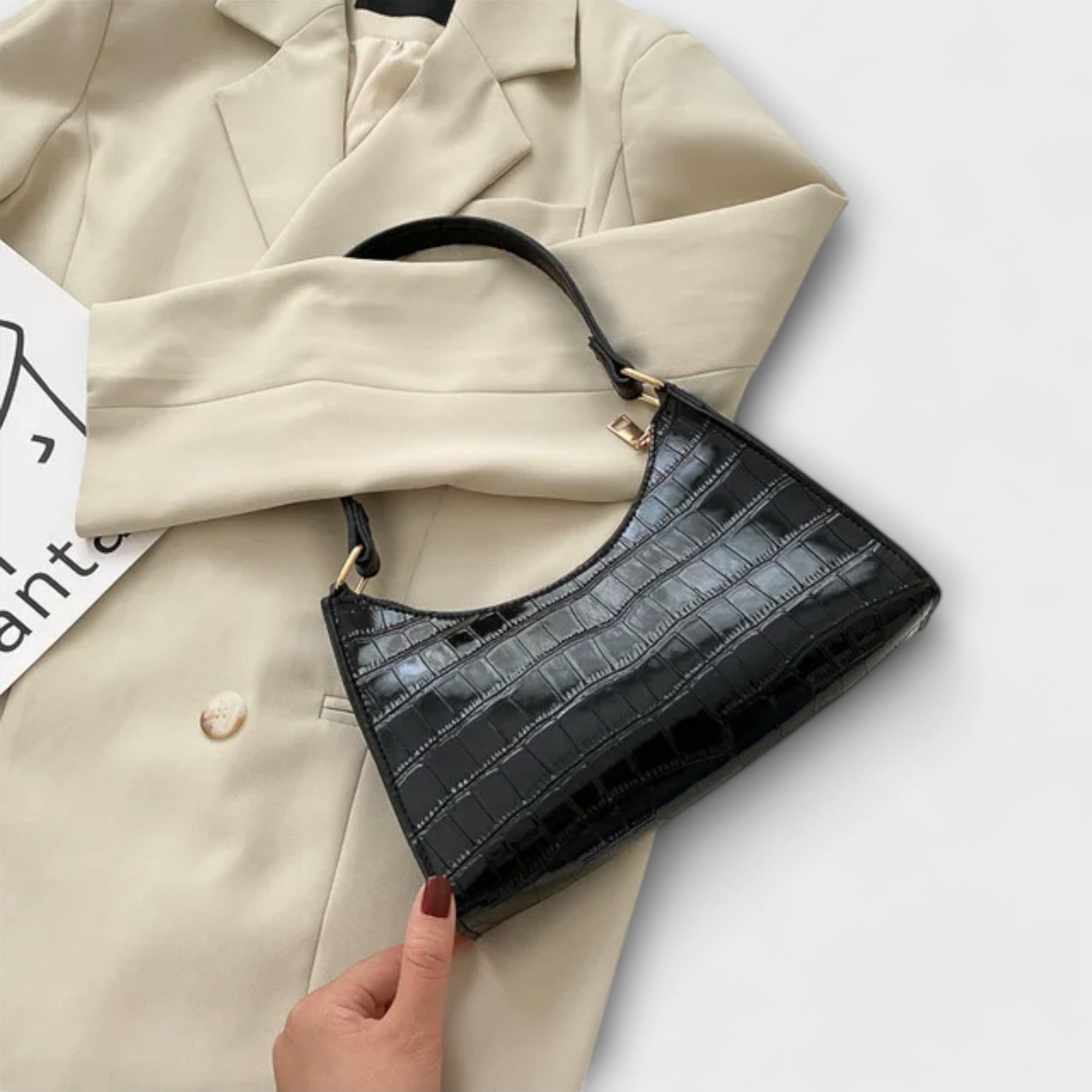 Leather Bag, Glossy Finish, Spacious Interior, Comfortable Handles, Versatile Design