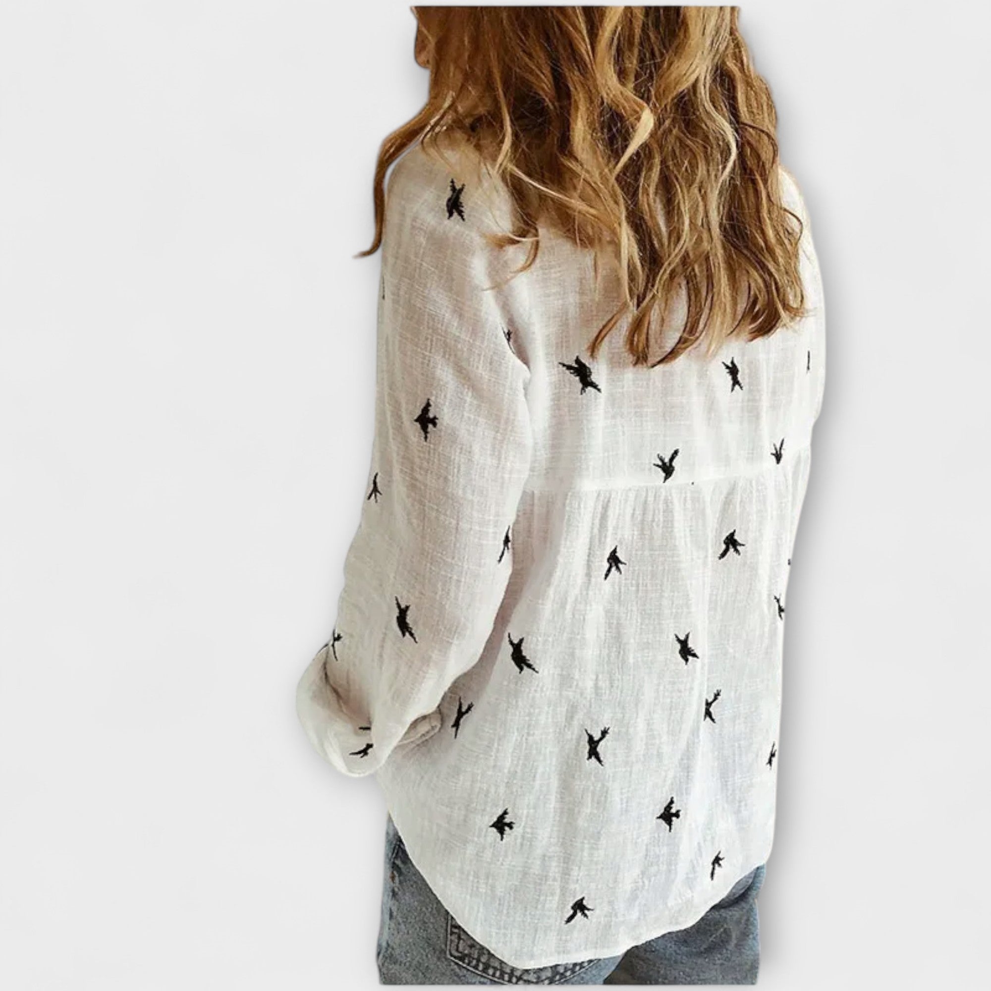 Women’s Blouse, Cotton Linen Blend, Long Sleeve, Refined Collar, Slightly Small Fit