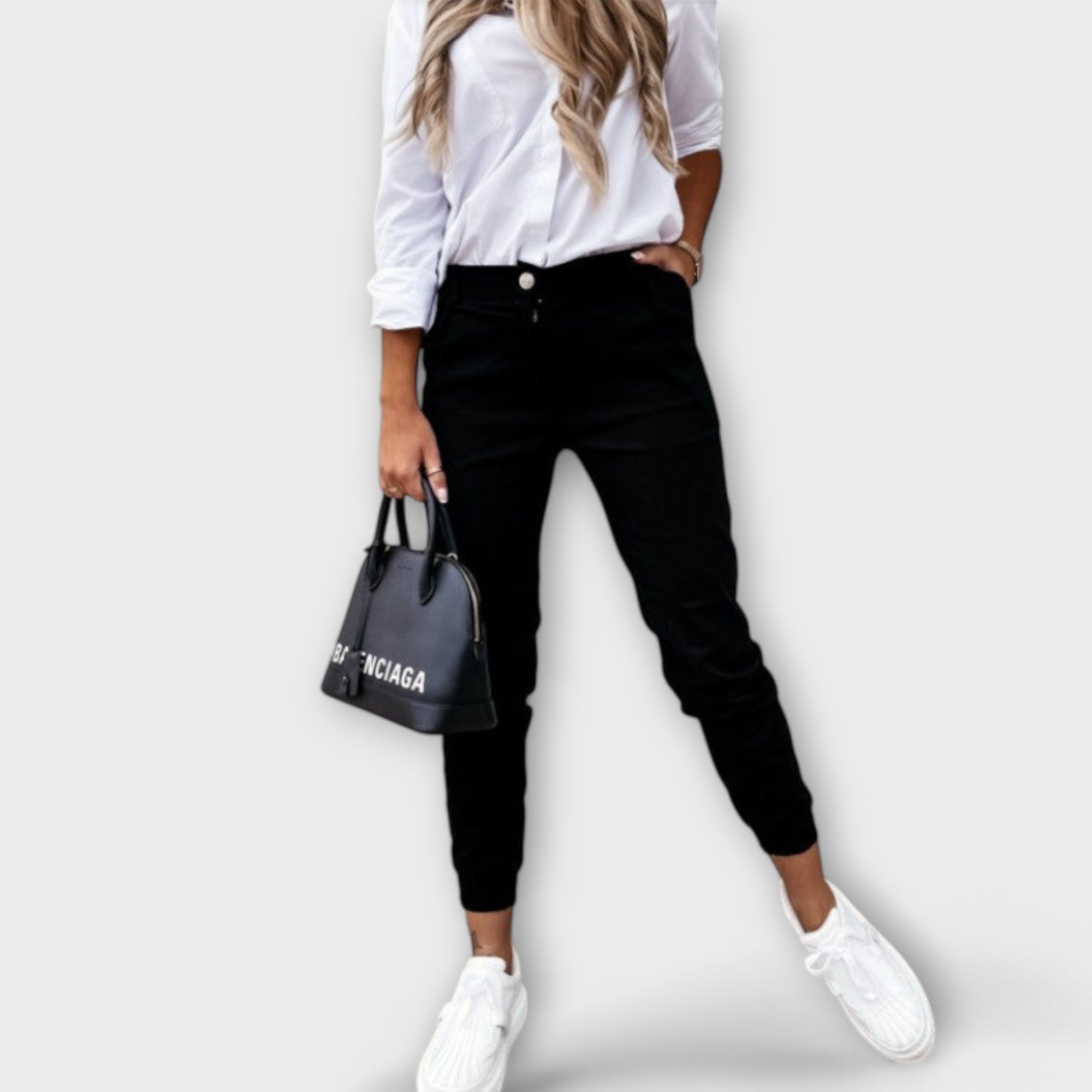 Women’s Ankle-Length Trousers, High Waist, Stretch Polyester, Comfortable Fit