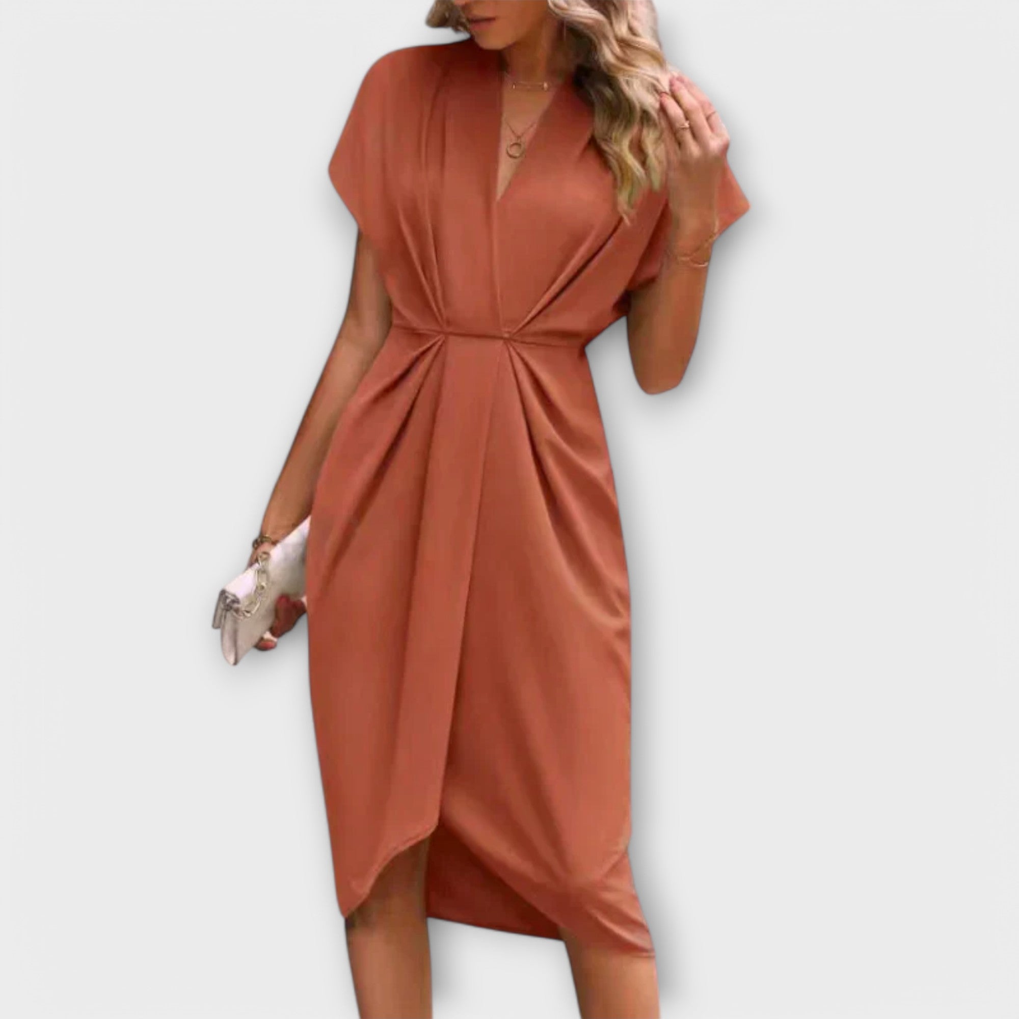 Women’s Midi Dress, Sleeveless, Wrap Neckline, Flattering Fit, Lightweight Breathable Fabric