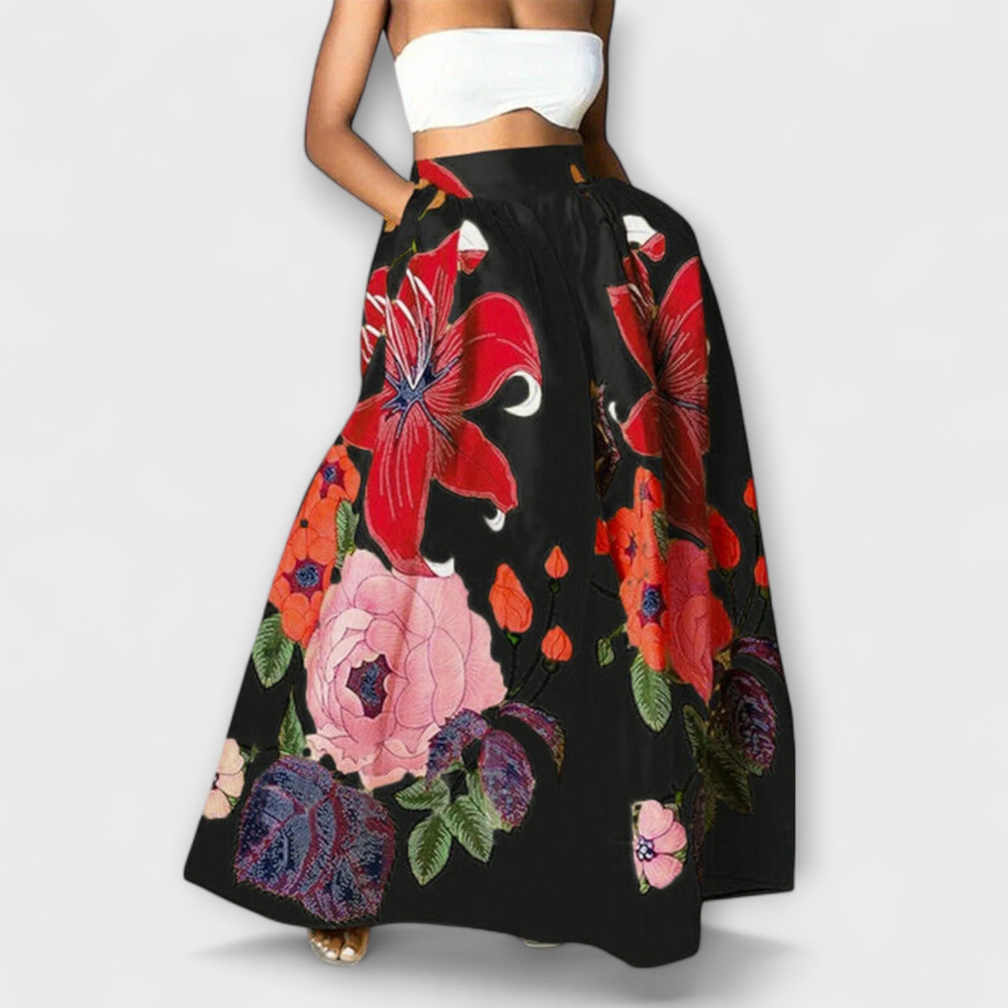 Women’s Maxi Skirt, High-Waisted, Floral Pattern, Flowy Fit, Soft Fabric, Versatile Style