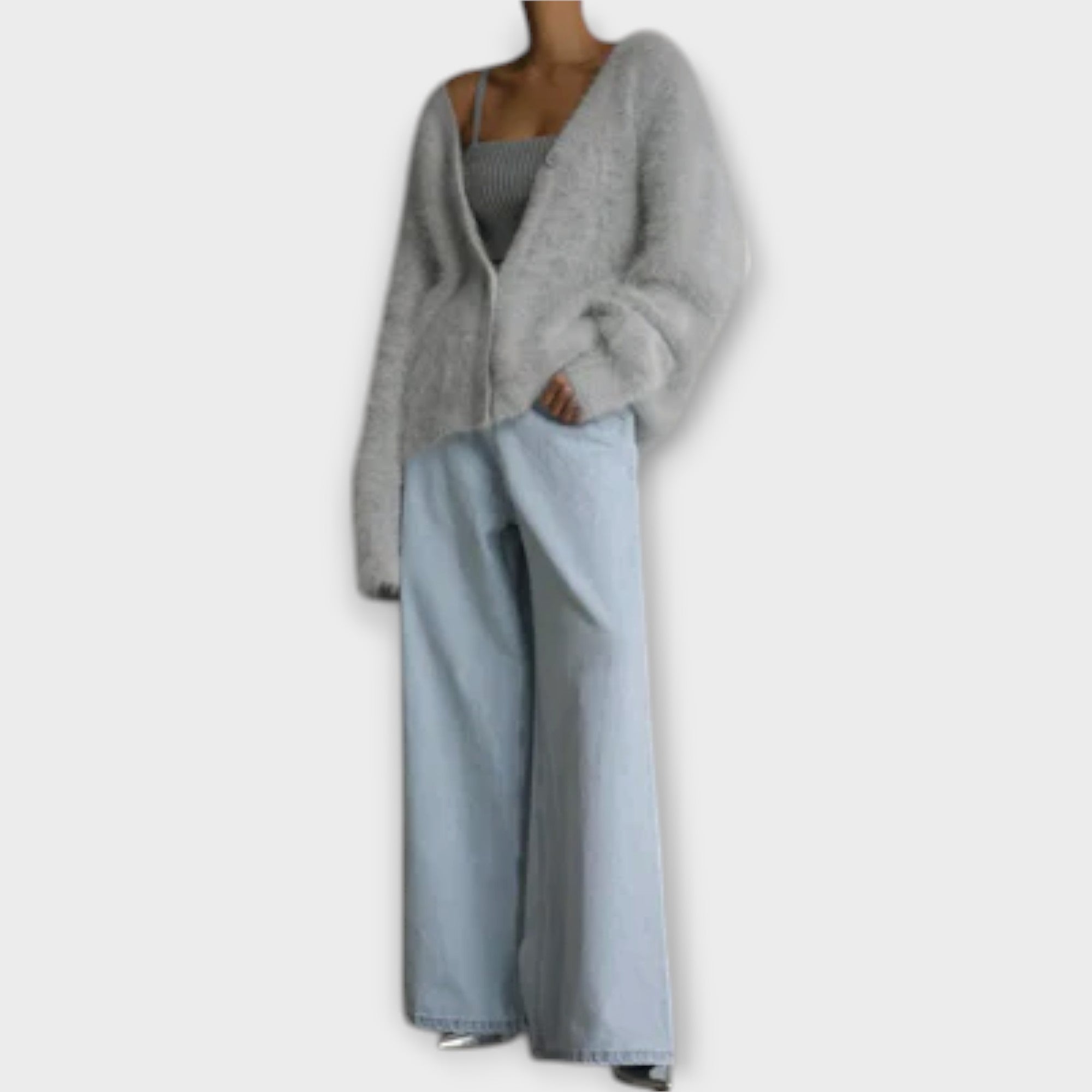 Women’s Wool Blend Cardigan, Oversized Fit, Long Sleeve, V-Neck, Front Button Closure