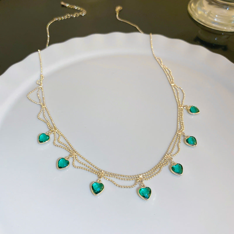 Women’s Adjustable Zinc Alloy Necklace, Heart Pendant with Zirconia, Adjustable Chain