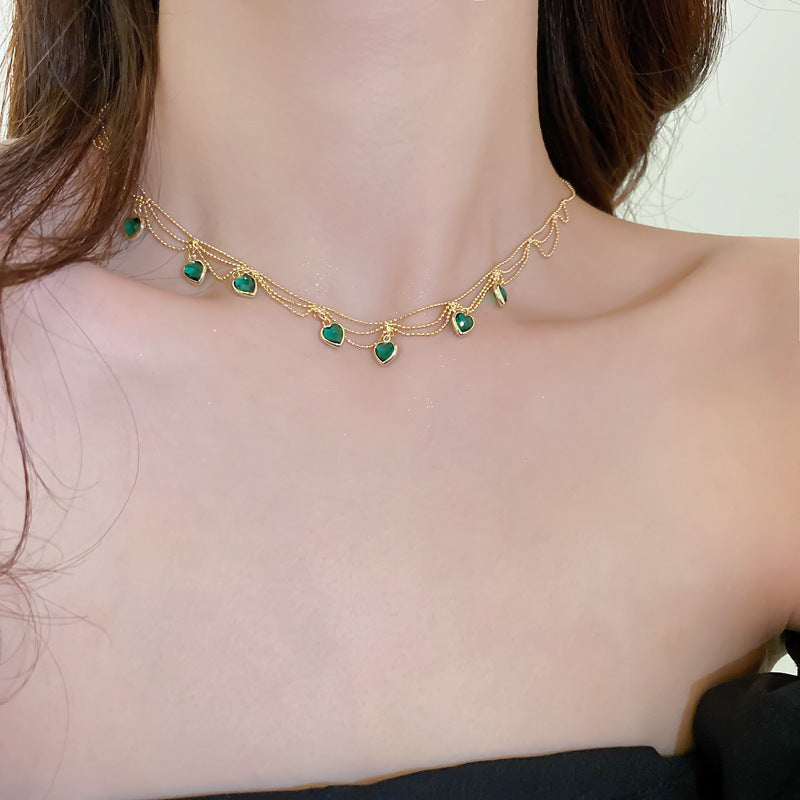 Women’s Adjustable Zinc Alloy Necklace, Heart Pendant with Zirconia, Adjustable Chain