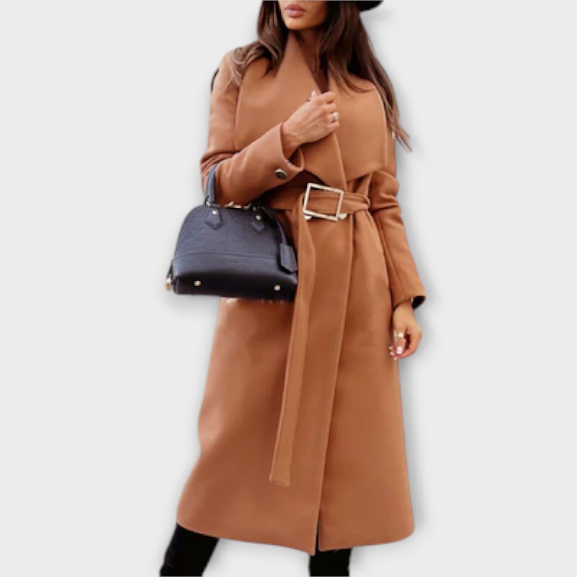 Women’s Long Coat, Tailored Fit, Soft Warm Fabric, Adjustable Belt, Classic Style