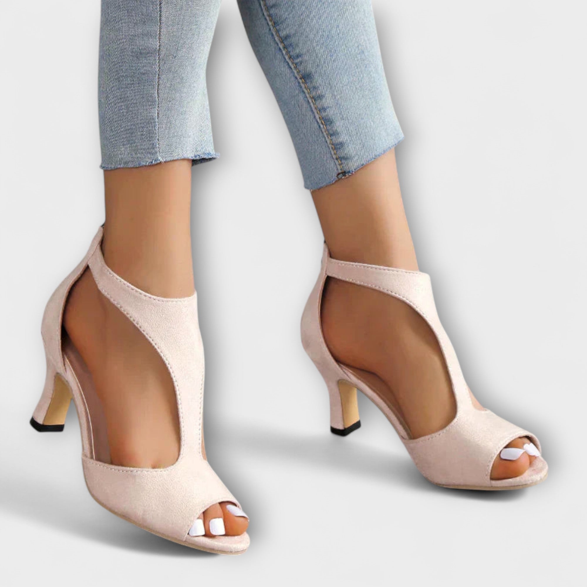 Women’s Breathable Stretch Heels, Open-Toe Design, 7 cm, Cushioned Sole