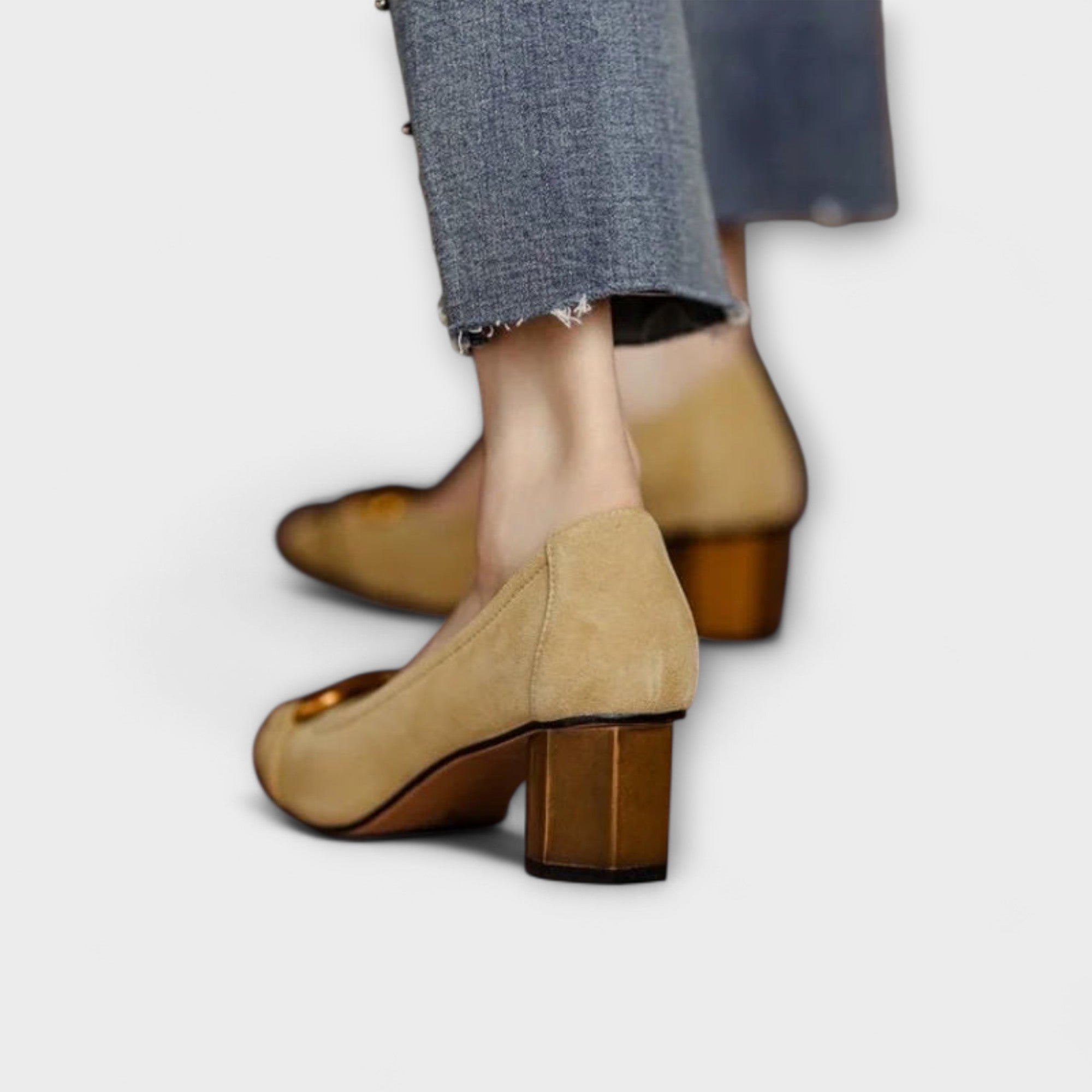 Women’s Leather Heels, Embroidered, Cushioned Insole, Adjustable Ankle Buckle, Closed Heel Design