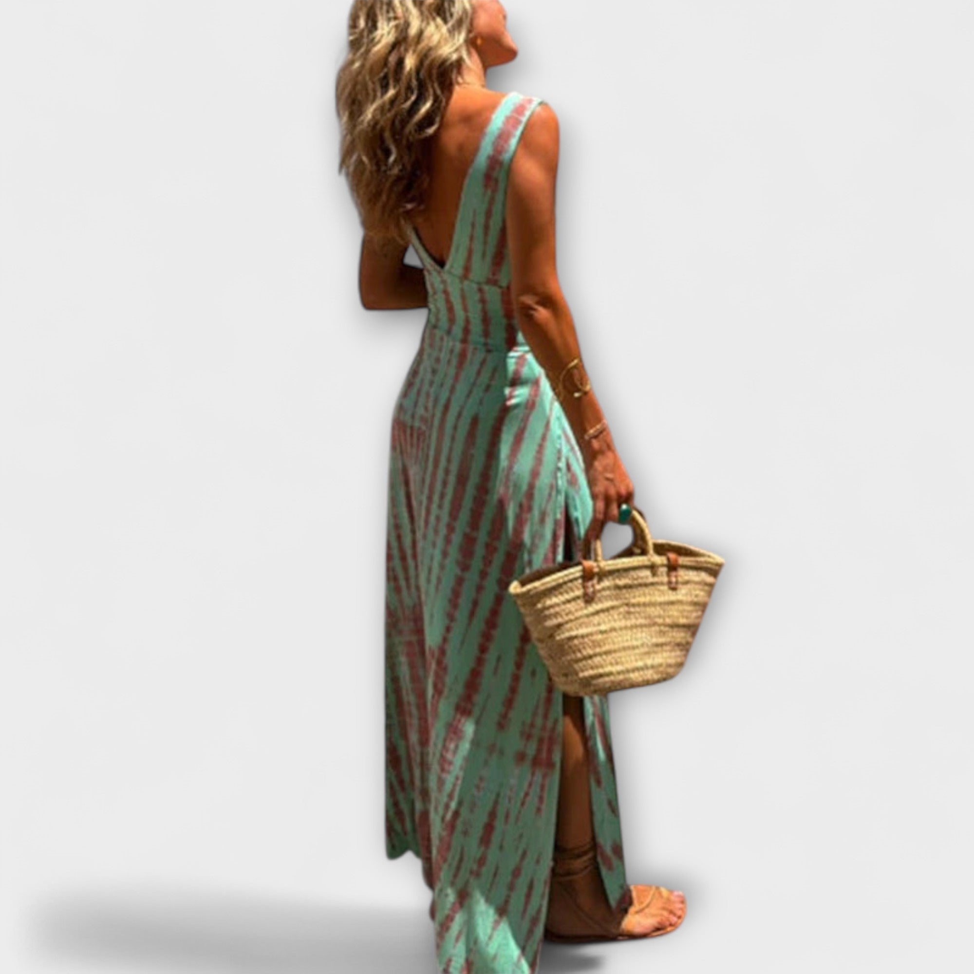 Women’s Ankle-Length Dress, Polyester, V-Neck, Wide Straps, Relaxed Fit