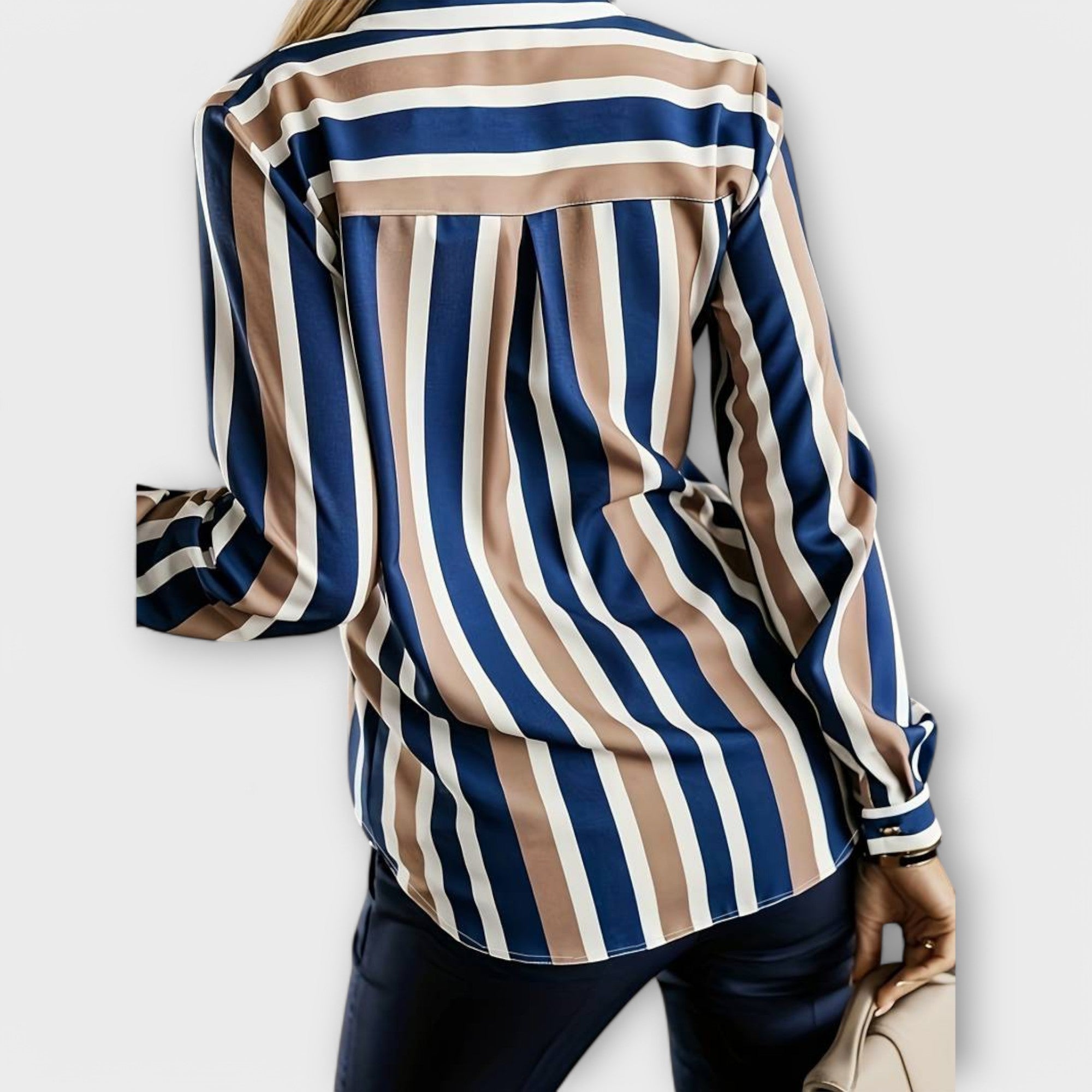 Women’s Blouse, Lightweight Long Sleeve, Crew Neck, Relaxed Fit, Soft Durable Fabric with Subtle Stripes