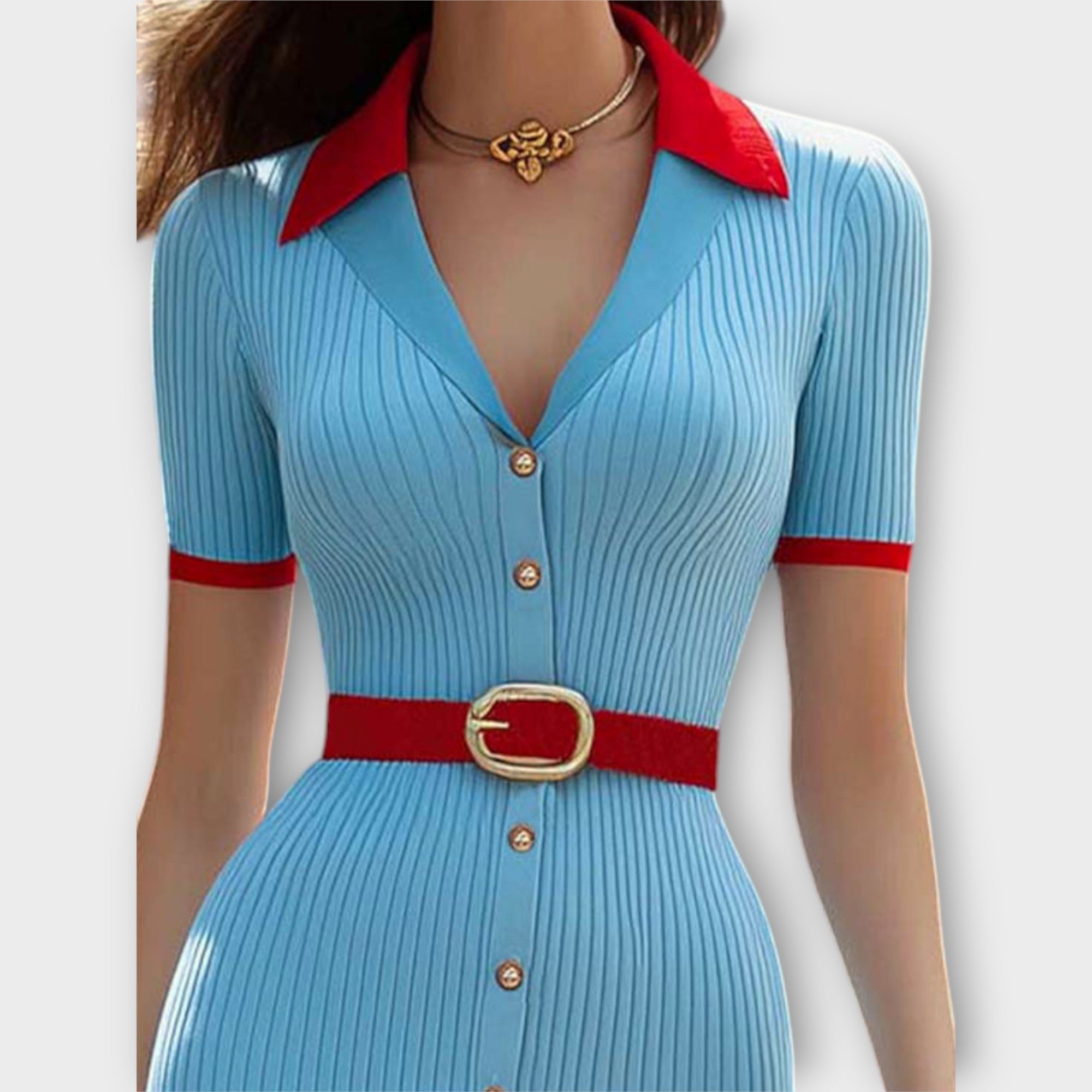Women’s Bodycon Dress, Baby Blue Striped, Sleeveless, Round Neck, Fitted, Breathable Fabric