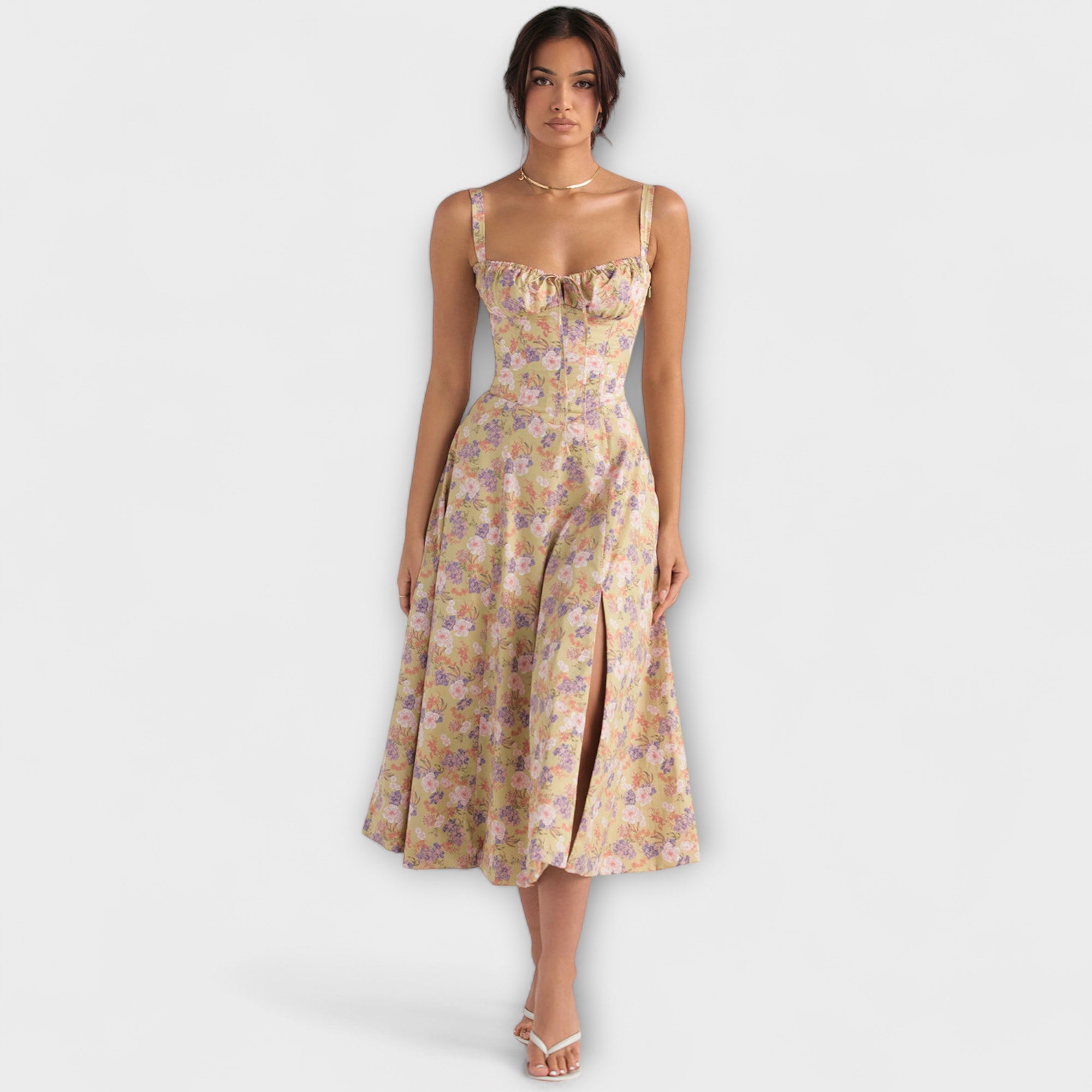 Women’s Bustier Dress, Sleeveless Fitted Floral Print, Soft-Touch Fabric, Bustier Neckline