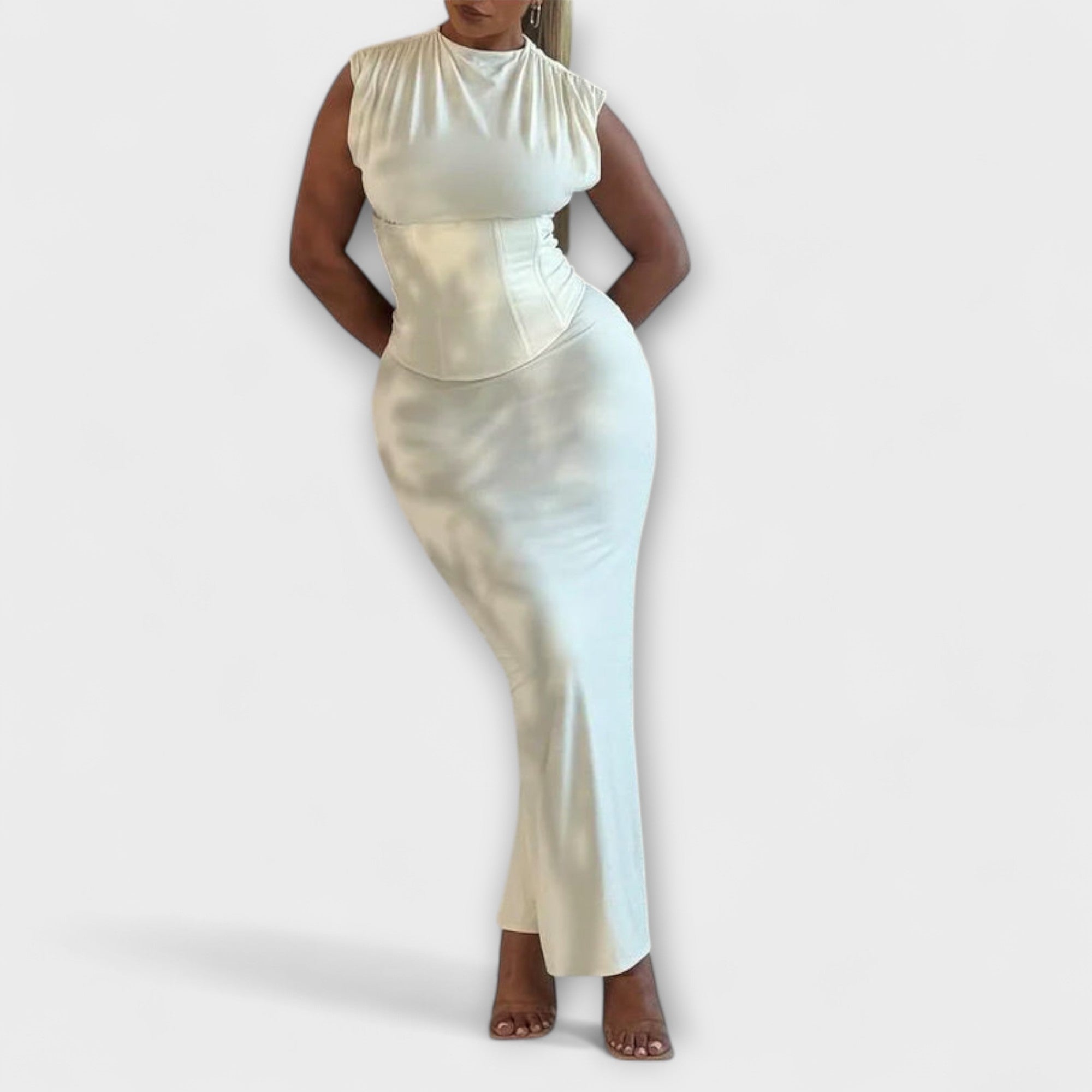 Women’s Corset Dress, Sleeveless, Square Neckline, Flattering Fit, Structured Silhouette