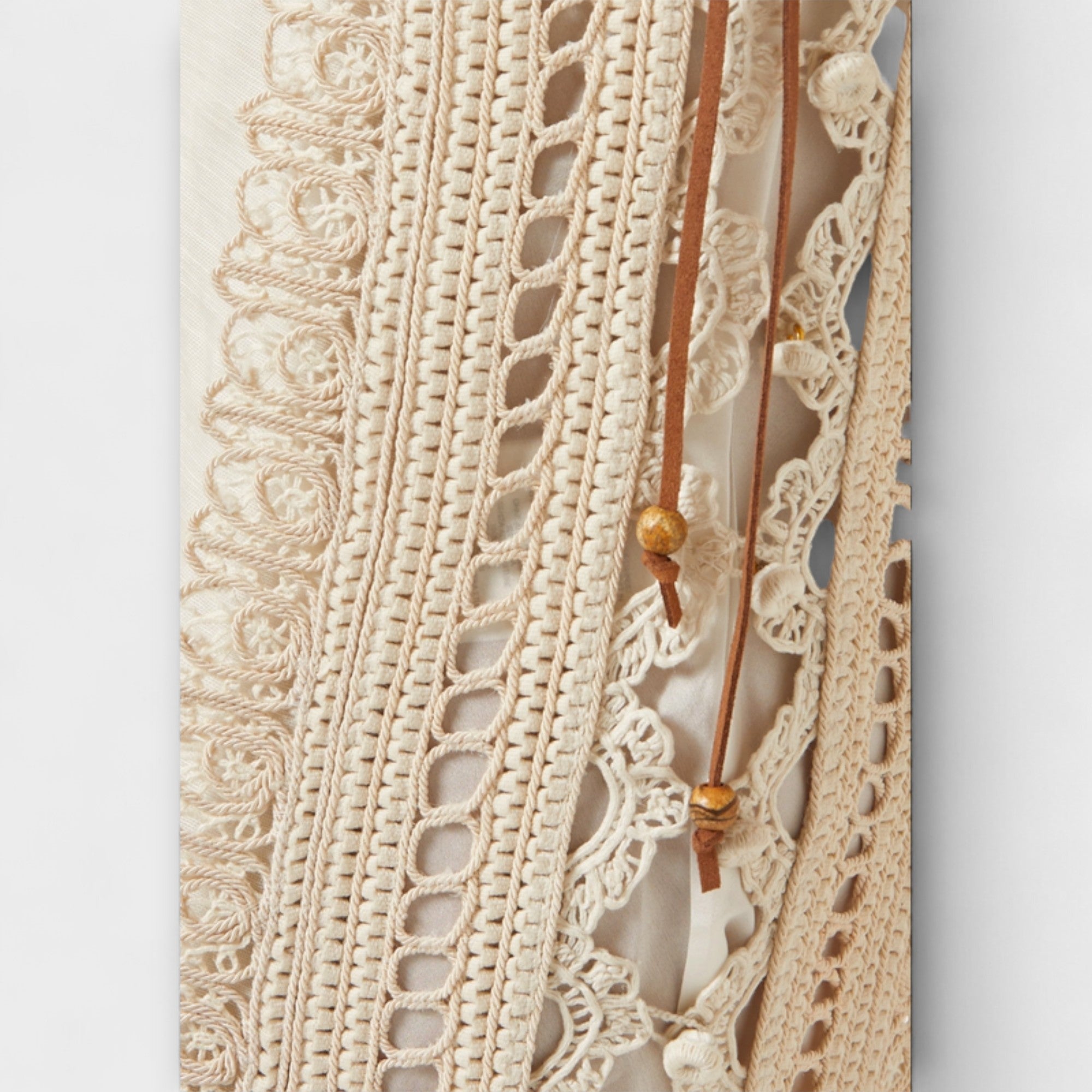 Women’s Cream Maxi Dress, Sleeveless, Fitted, Polyester-Cotton Blend, Organza Maxibustier Neckline, Hand-Embroidered Edges, Suede Side Bands