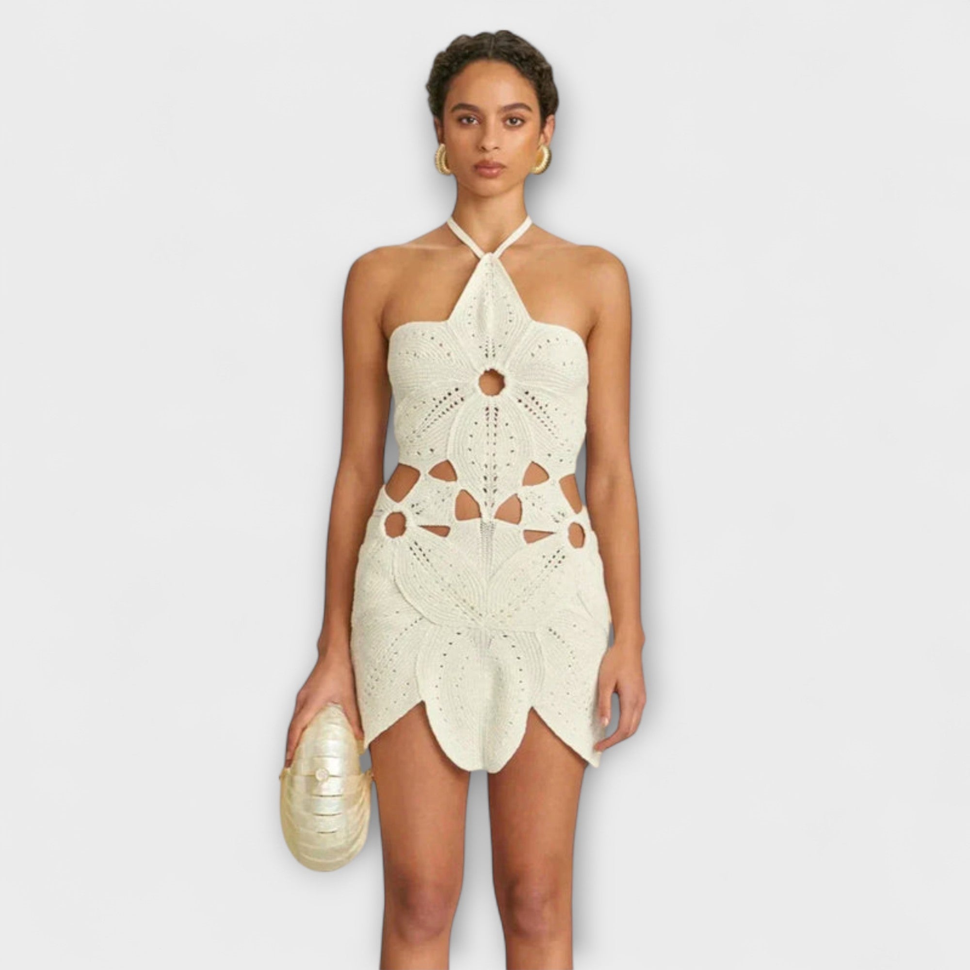 Women’s Crochet Sleeveless Dress, Round Neck, Tailored Fit, Breathable, Lightweight