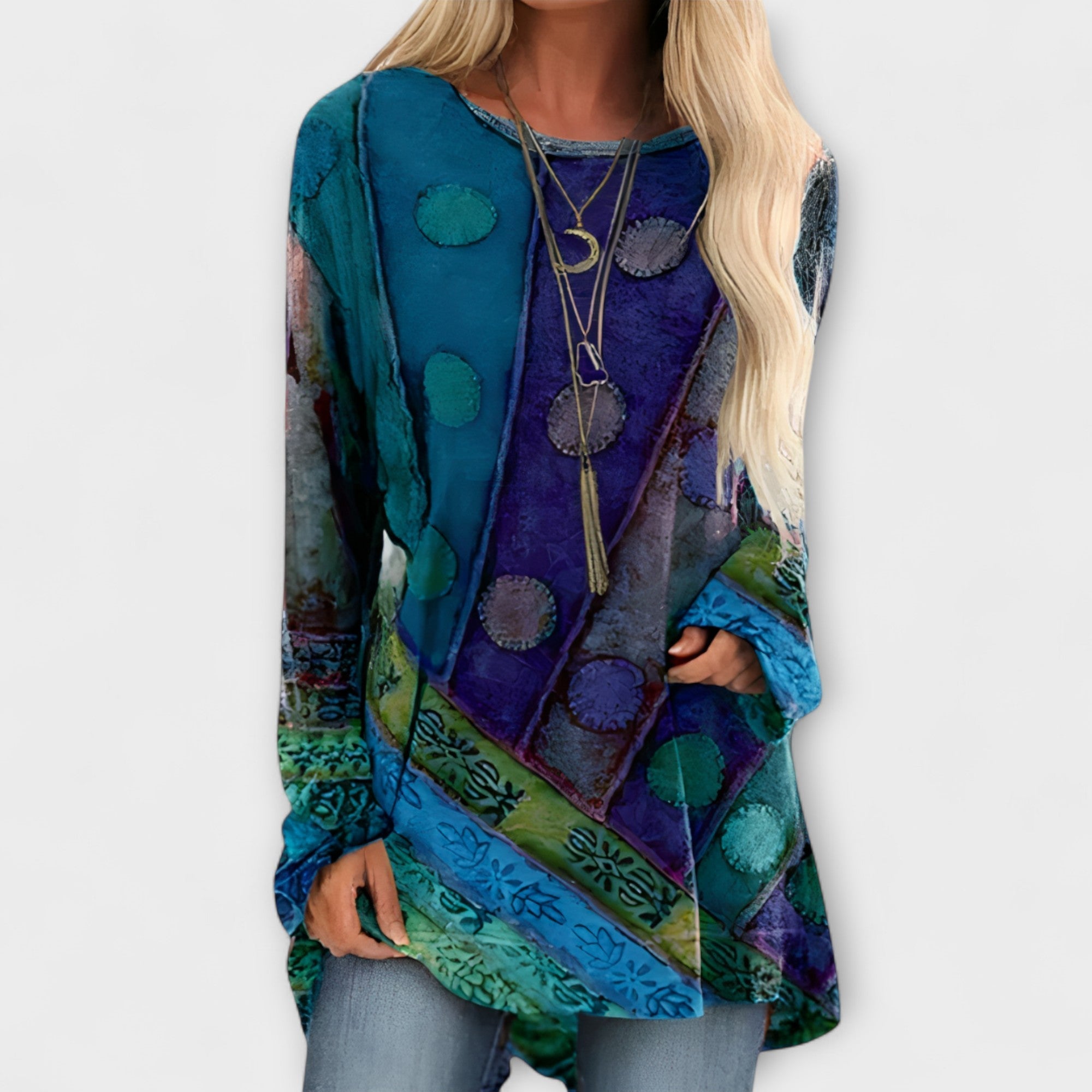 Women’s Ethnic Print Blouse, Relaxed Fit, Breathable Fabric, Versatile Style