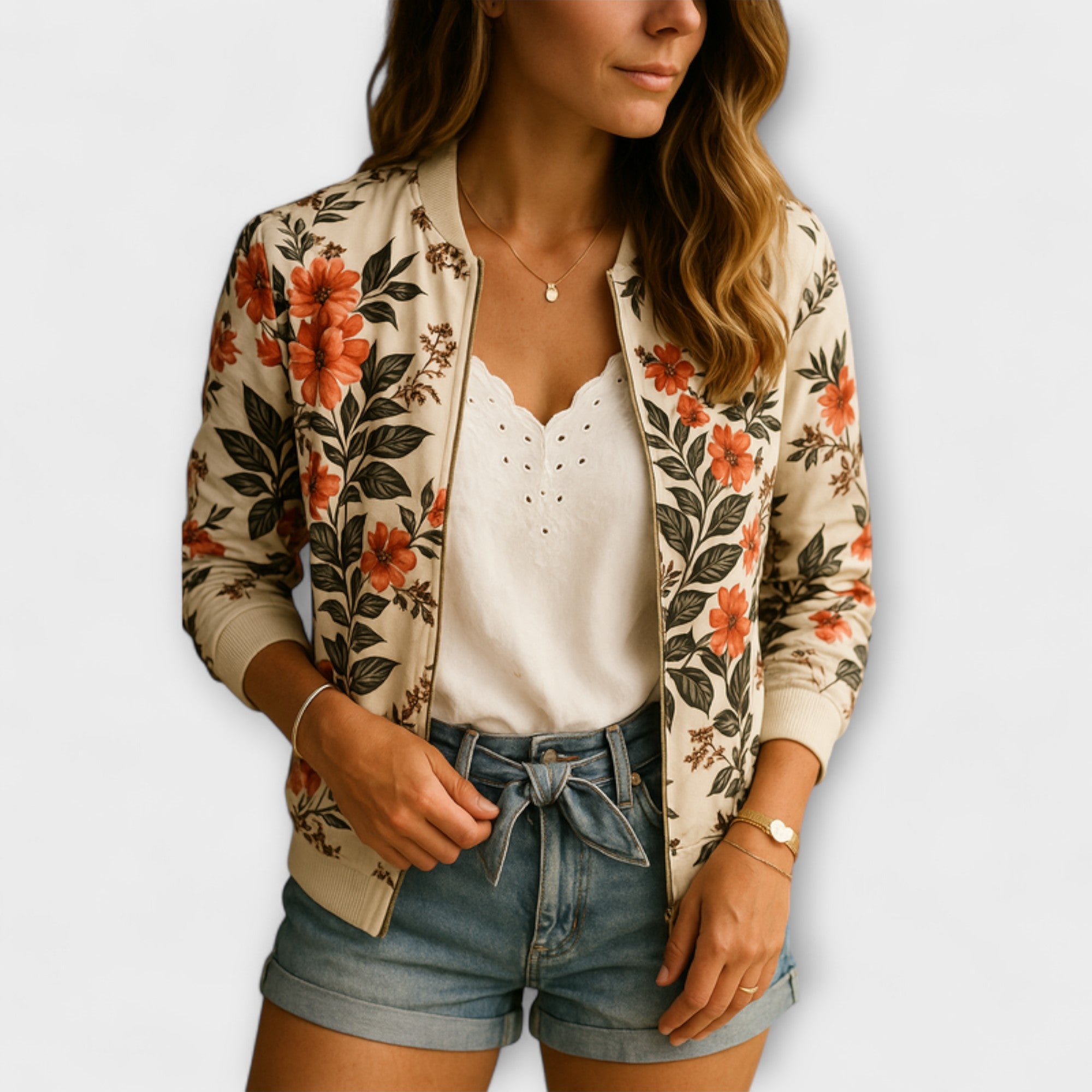Women’s Floral Bomber Jacket, Lightweight Polyester, Relaxed Fit
