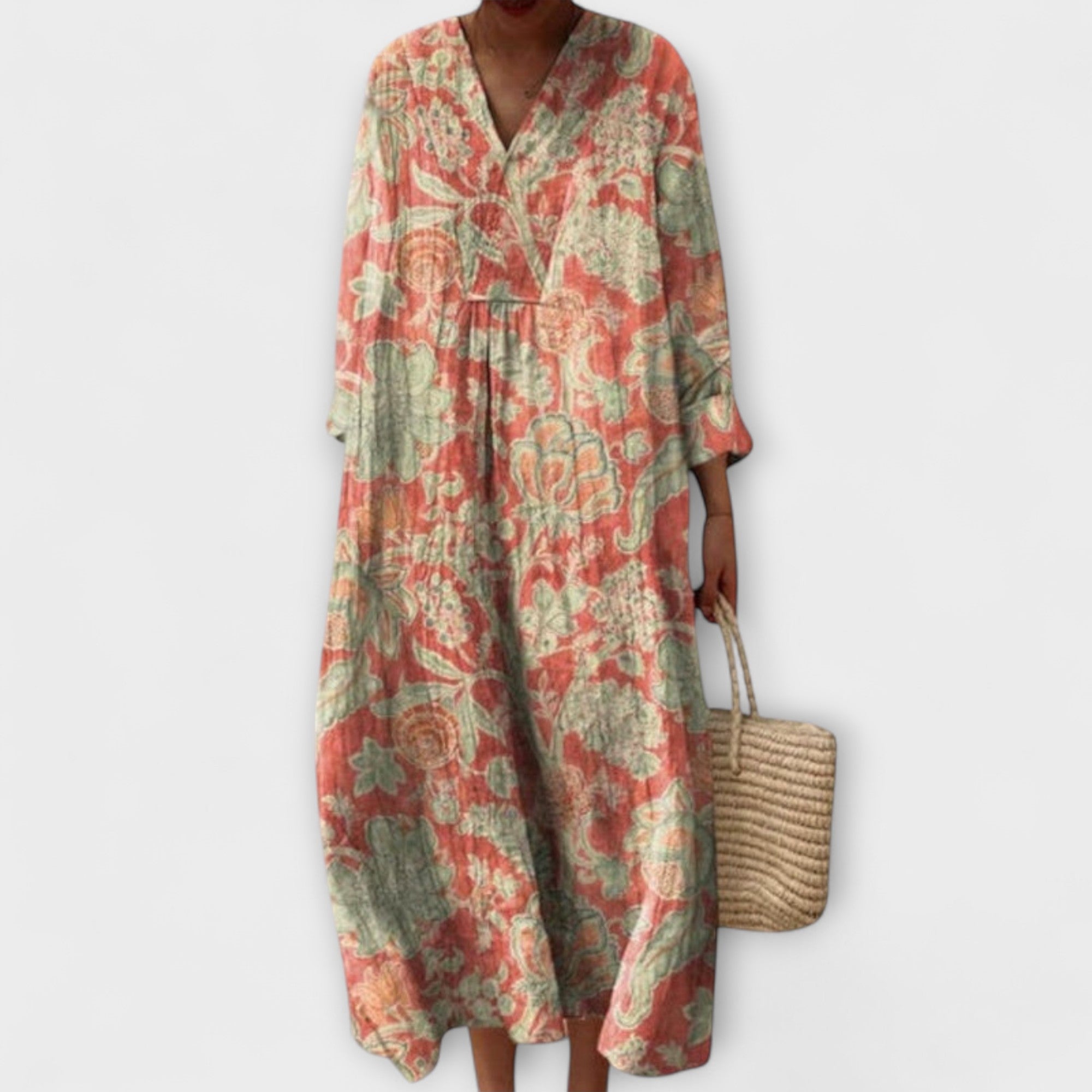 Women’s Floral Midi Dress, Sleeveless, Scoop Neck, A-Line Fit, Lightweight Fabric, Side Pockets