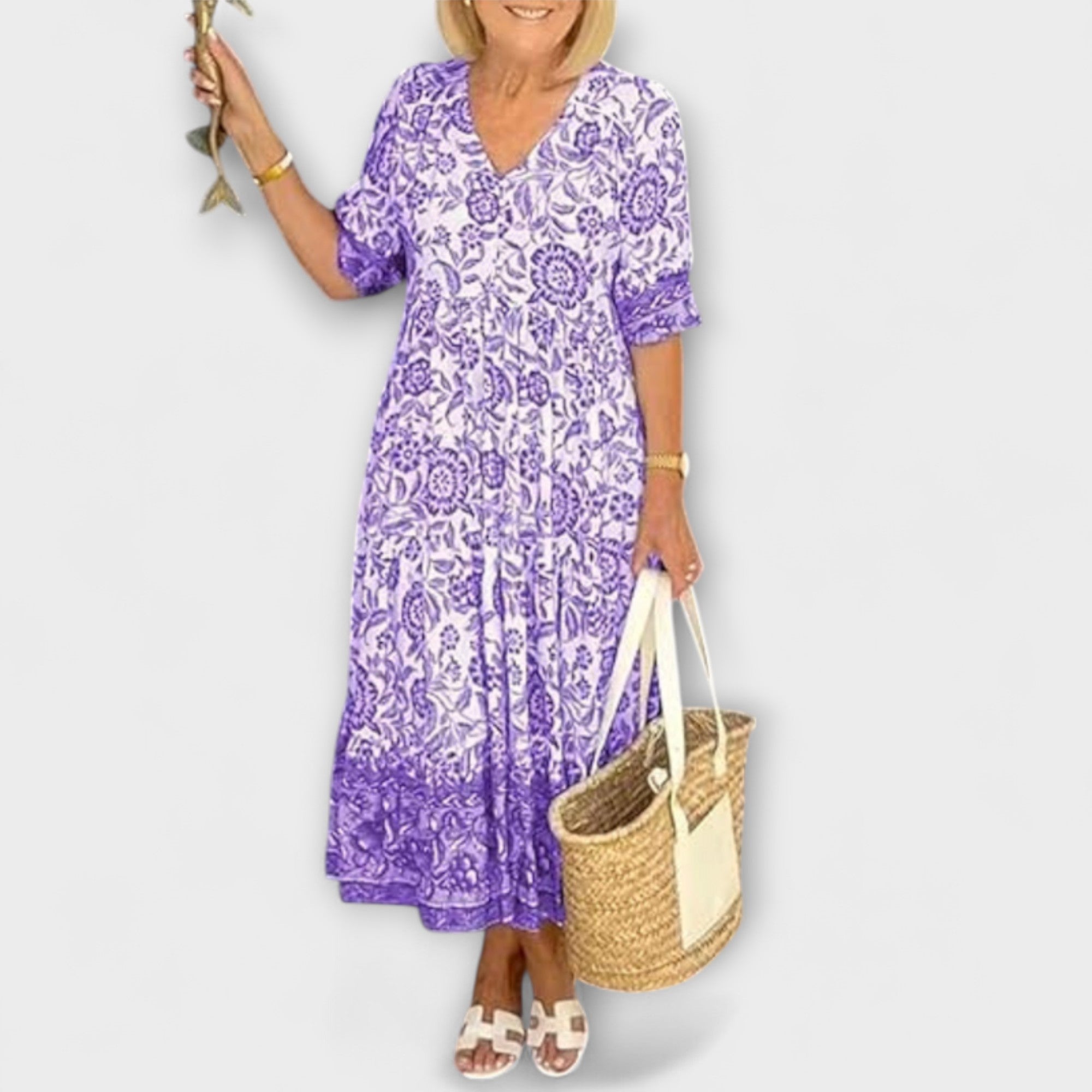 Women’s Floral Midi Dress, Sleeveless, V-Neck, A-Line Fit, Soft Breathable Stretch Fabric