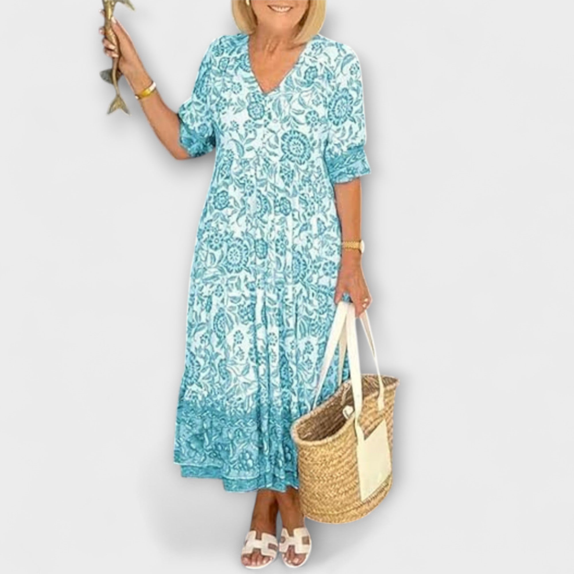 Women’s Floral Midi Dress, Sleeveless, V-Neck, A-Line Fit, Soft Breathable Stretch Fabric