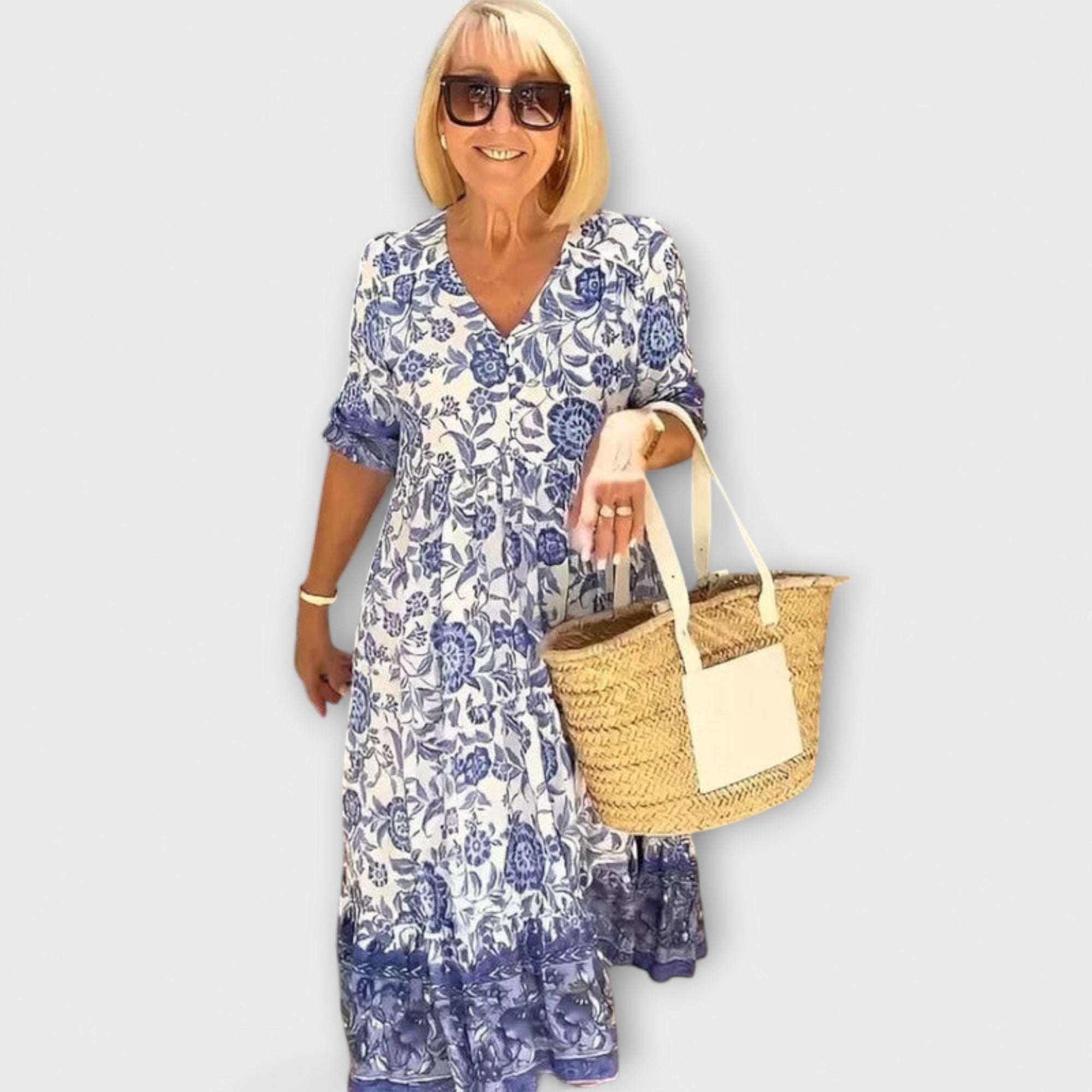 Women’s Floral Midi Dress, Sleeveless, V-Neck, A-Line Fit, Soft Breathable Stretch Fabric