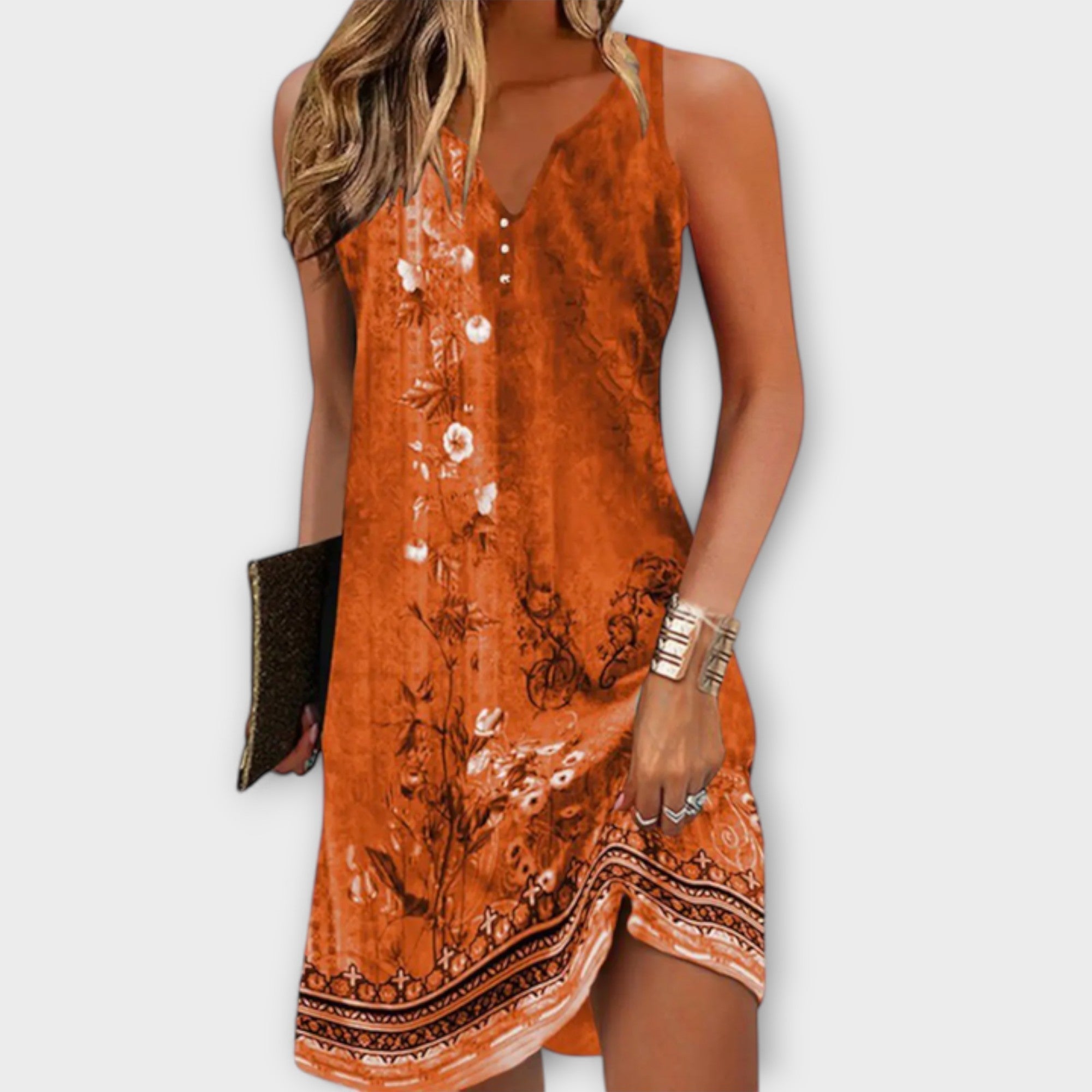 Women’s Floral Midi Dress, Sleeveless, V-Neck, Lightweight Breathable Fabric, Comfortable Fit