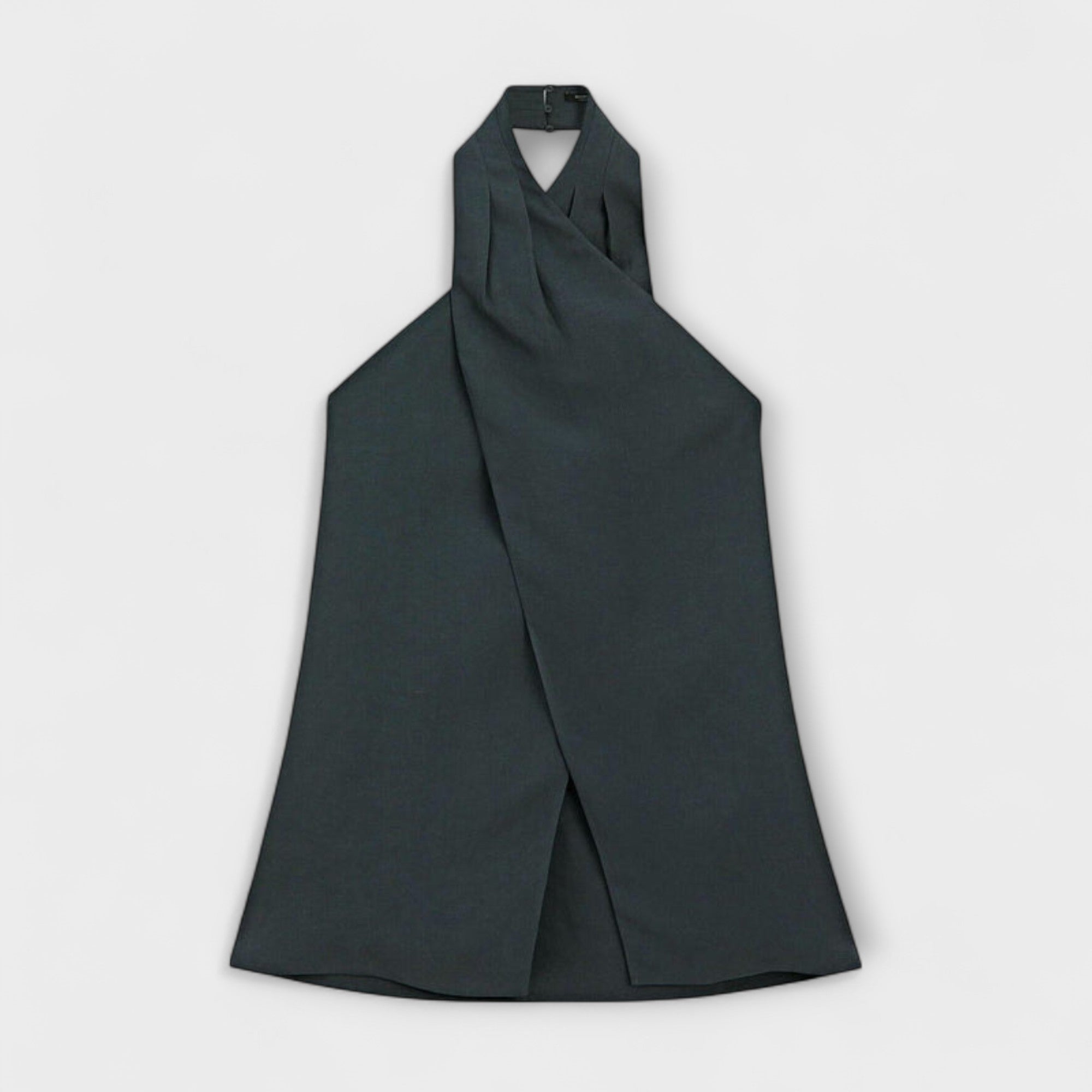 Women’s Halter Top, Viscose Linen Blend, Crossover Front, Adjustable Ribbon Back