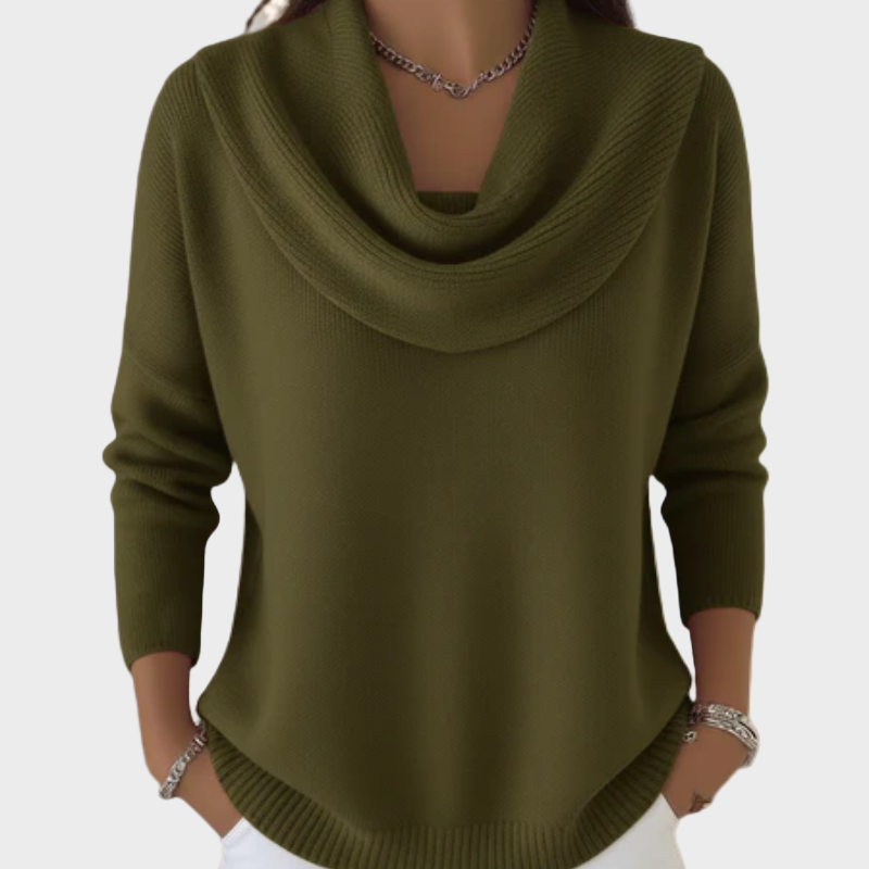 Women’s Jumper, Draped Neckline, Relaxed Fit, Soft Material, Timeless Versatile Design