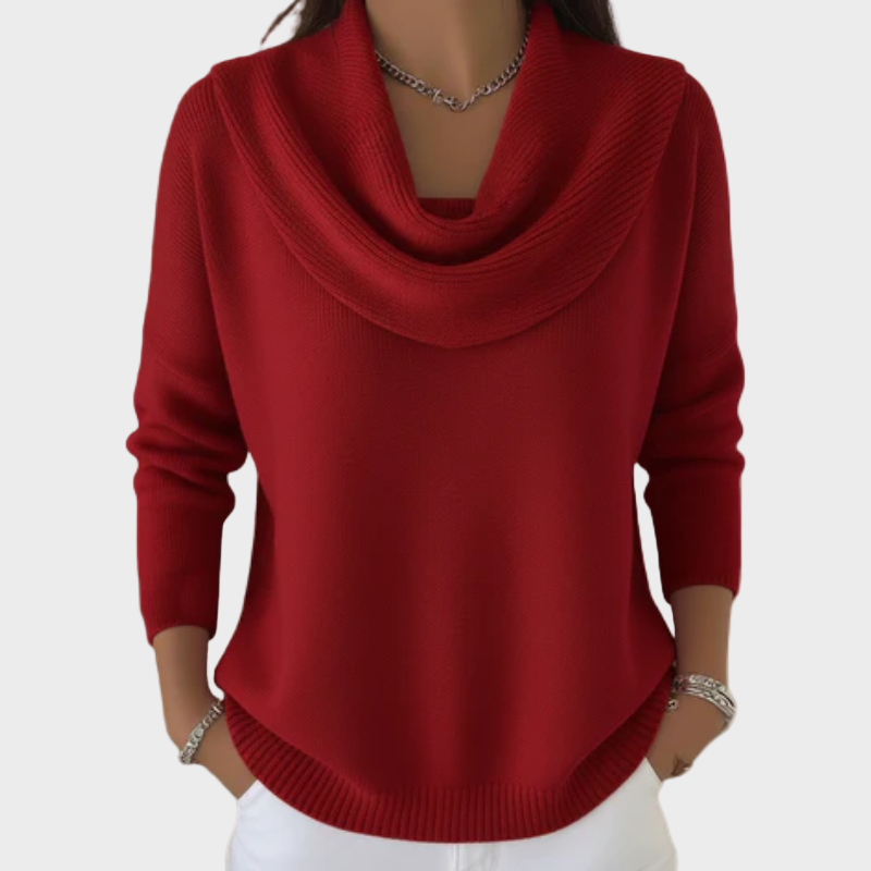 Women’s Jumper, Draped Neckline, Relaxed Fit, Soft Material, Timeless Versatile Design