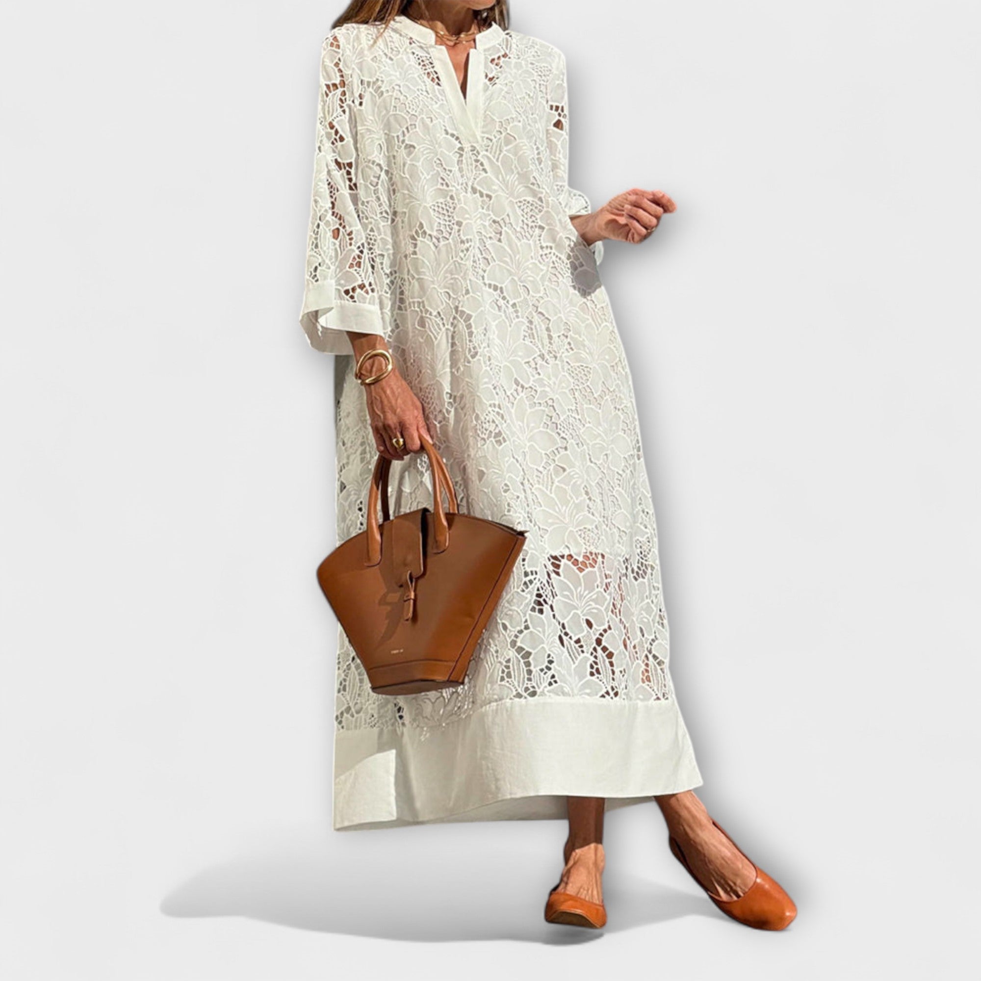 Women’s Knee-Length Dress, Cotton, Black Abstract Print on White, Short Sleeve, Crew Neck, Relaxed Fit