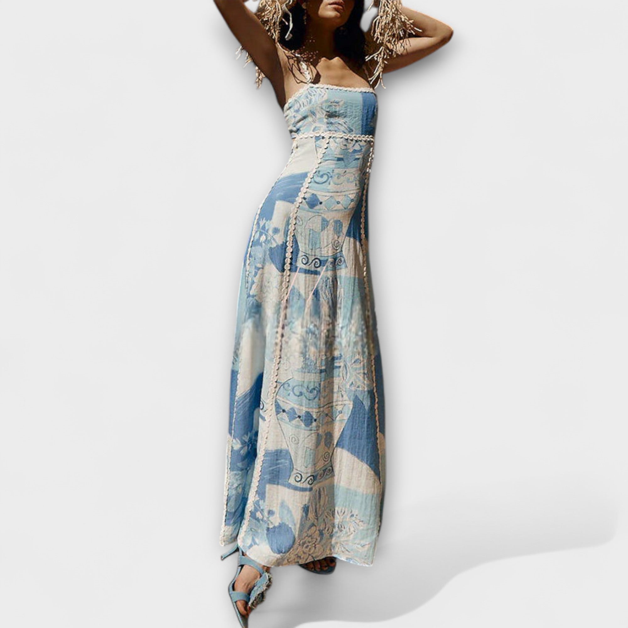 Women’s Linen Blend Maxi Dress, Sleeveless, Square Neckline, Ankle-Length, Flattering Fit