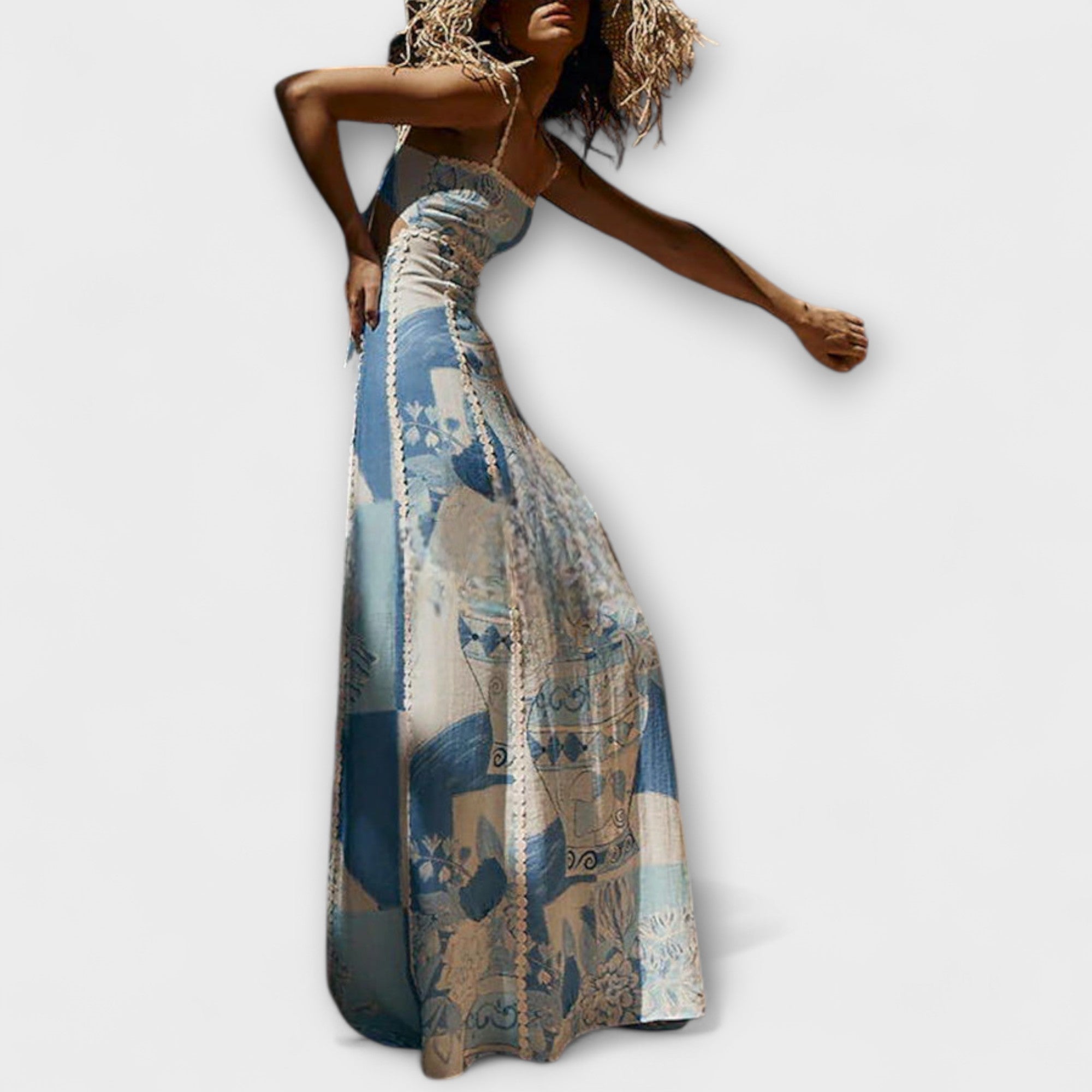 Women’s Linen Blend Maxi Dress, Sleeveless, Square Neckline, Ankle-Length, Flattering Fit